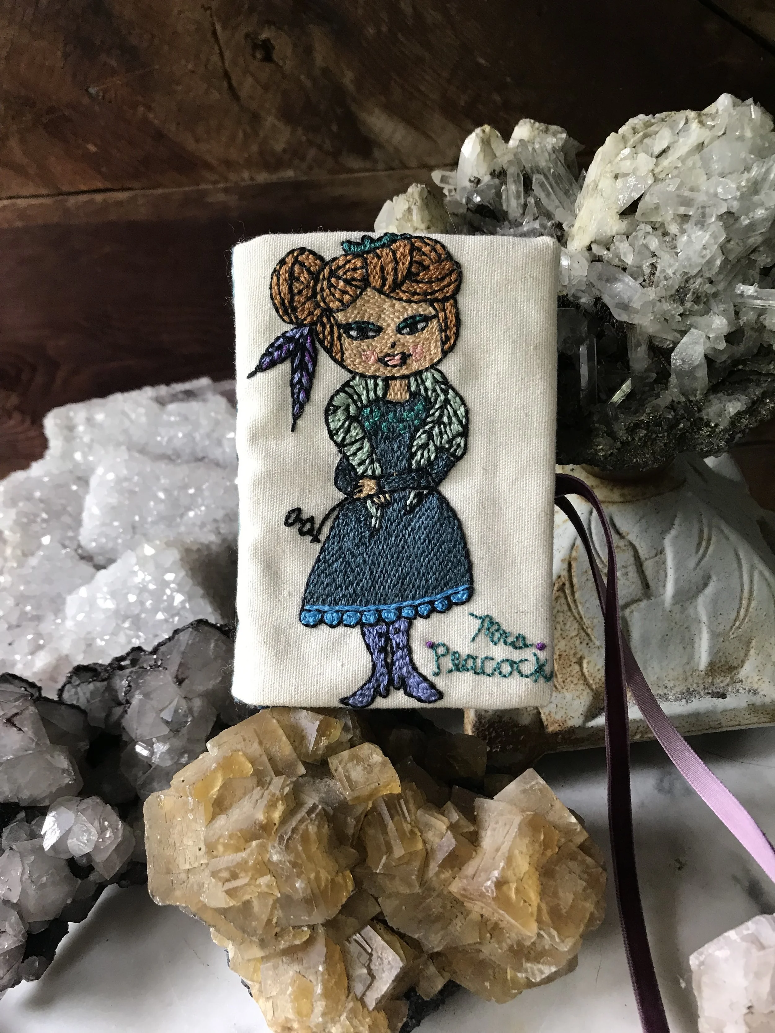 Miss Peacock embroidered needle case for sewing, designed and sewed by artist Sara Trotter / Chroma Maison Design.