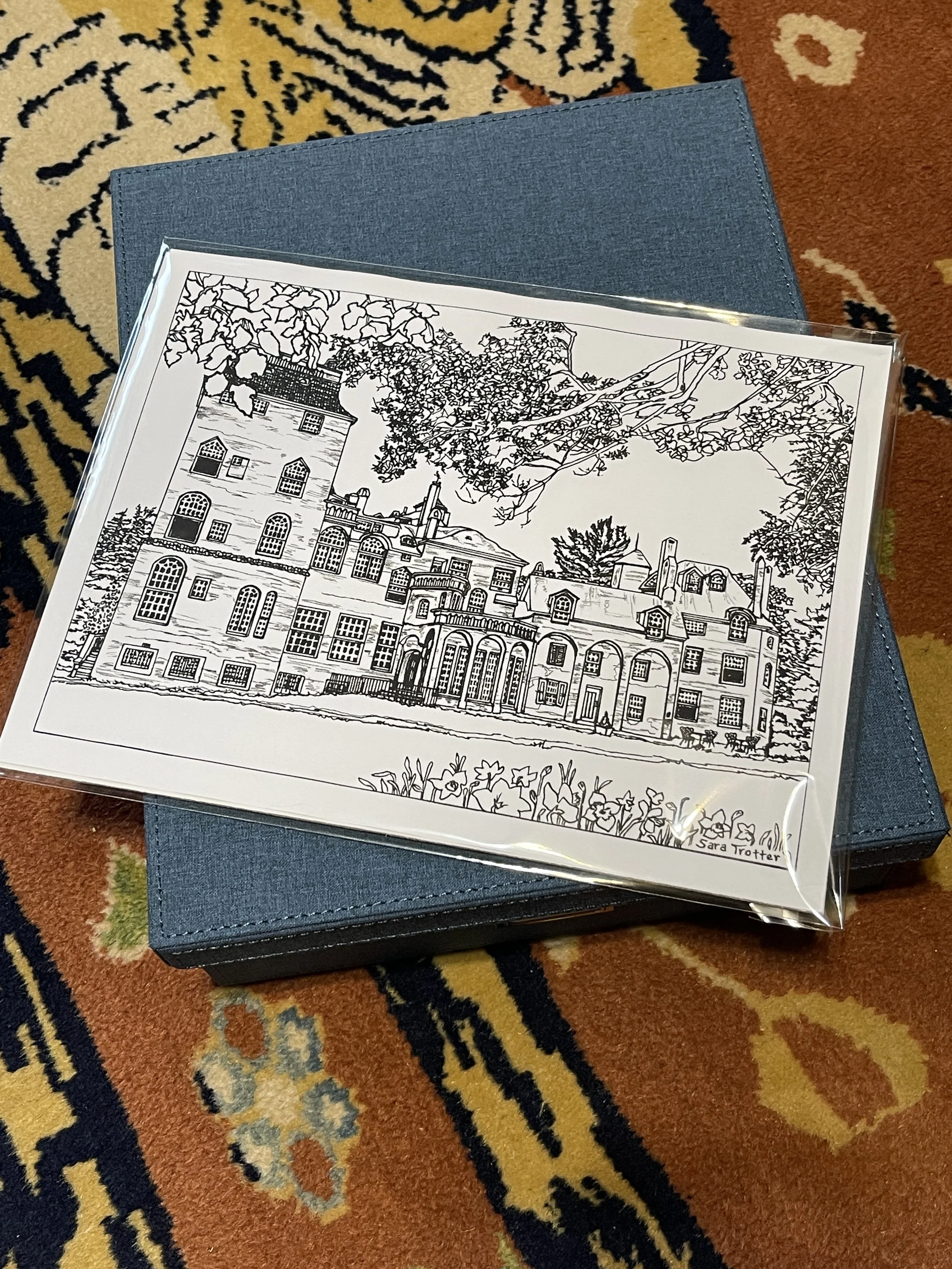 Fonthill Castle exterior print packaged for sale in Doylestown, PA.  By artist Sara Trotter / Chroma Maison Design.