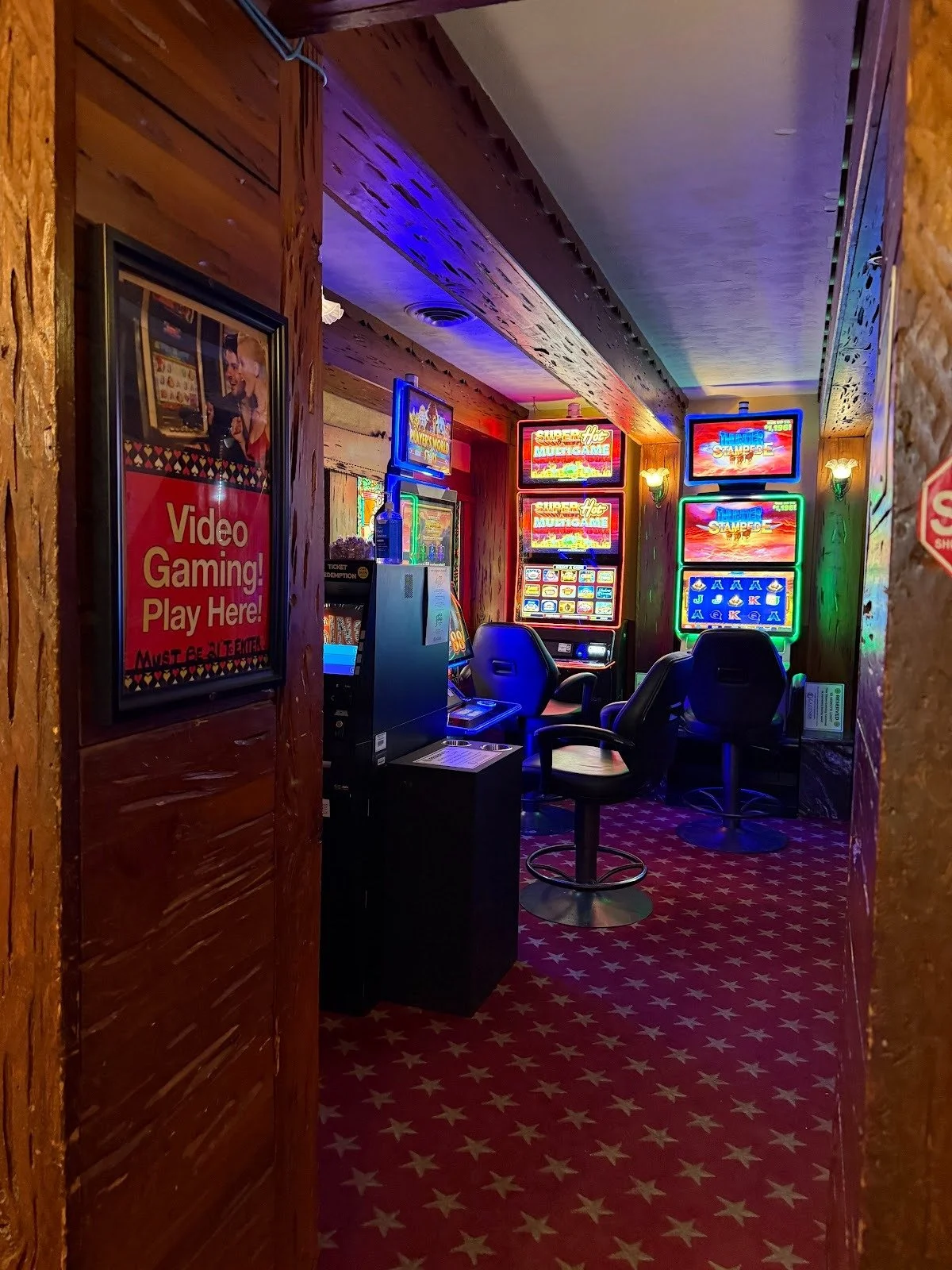 Right as you walk in, you see colorful lights beaming from the side of the walkway, leading to a casino. This immediately draws children in through the appeal and words, “video gaming” right next to it (almost as if they’re trying to mask the Casino)