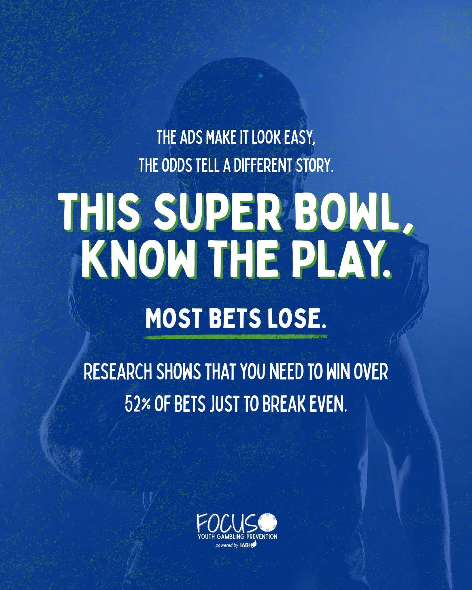 The Super Bowl is one of the biggest betted on events every year, this year choose the responsible choice and skip the bet. Take the pledge with Focus to enjoy the game for the game. 

Source: https://medium.com/the-intelligent-sports-wagerer/why-52-