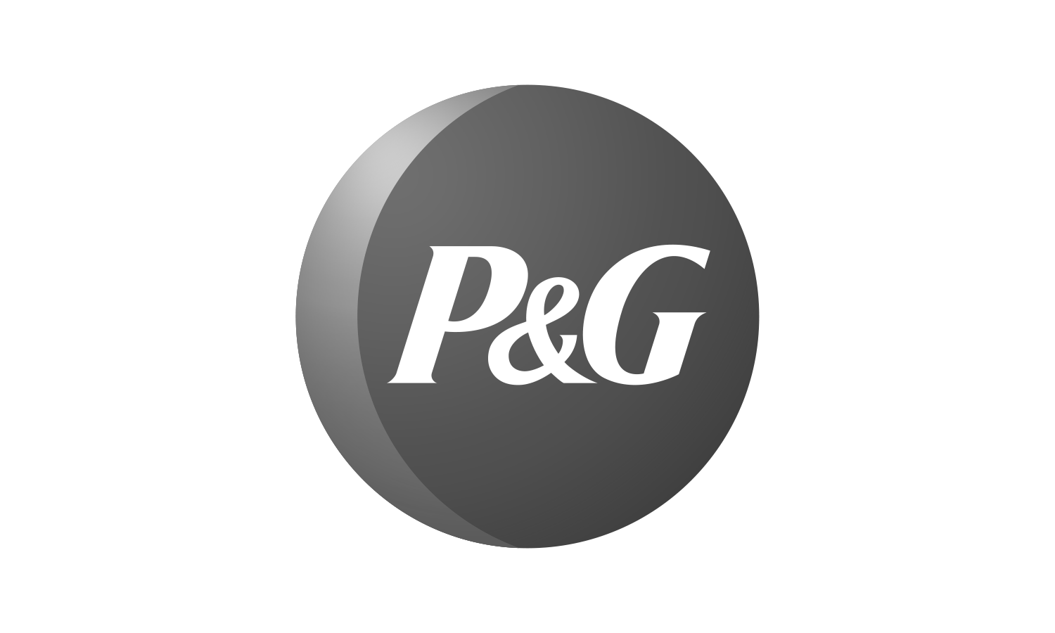 Black and white logo of P&G (Procter & Gamble) with bold white letters on a dark sphere