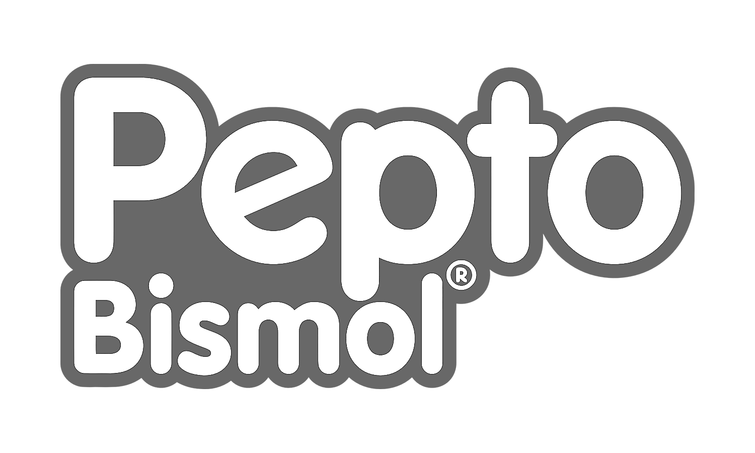 Logo of Pepto Bismol featuring stylized white text outlined in gray with a registered trademark symbol.
