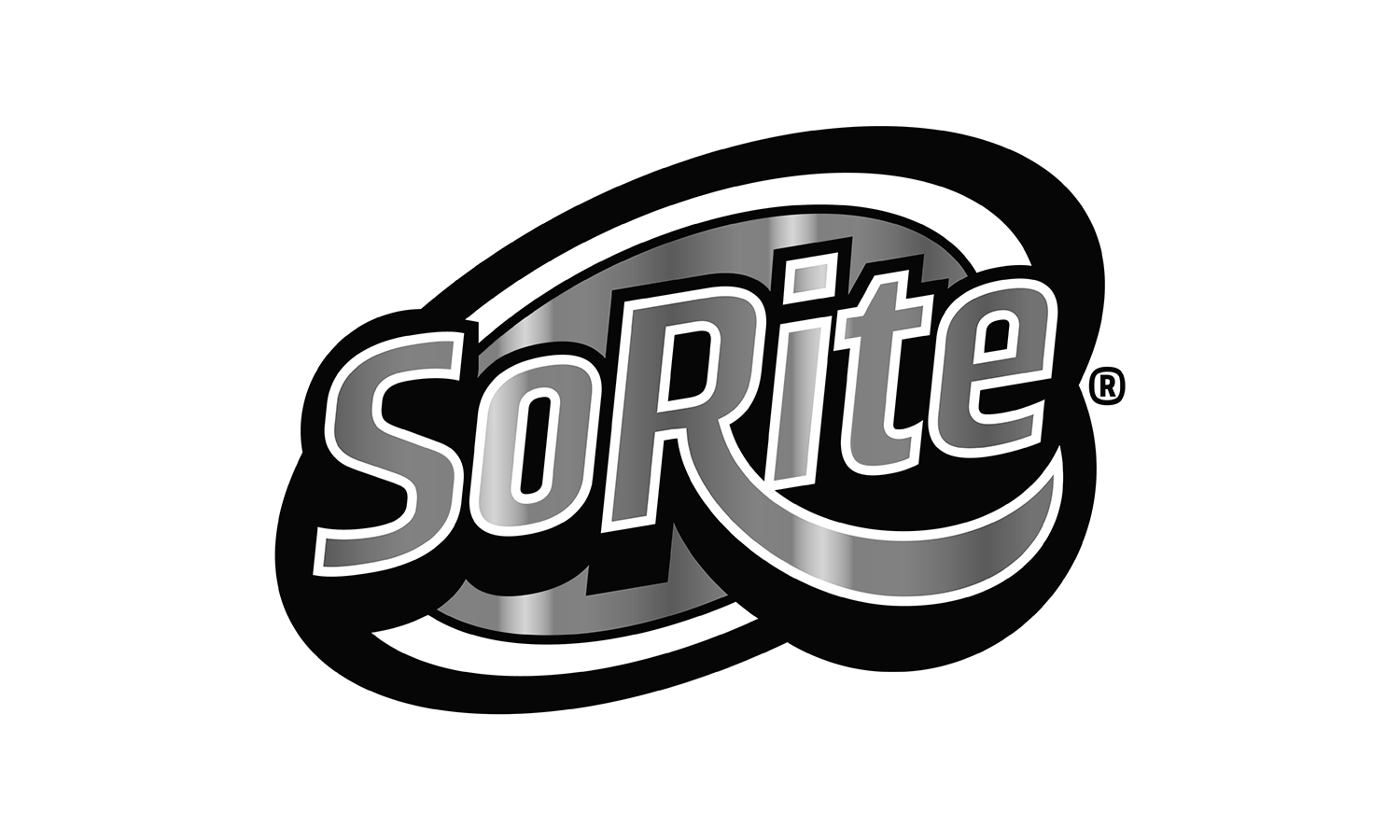 Black and white logo of the candy brand Sprite with stylized text and a curved underline.