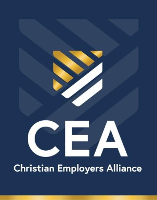 The logo of the Christian Employers Alliance featuring a stylized shield and a cross, with the text 'CEA' and 'Christian Employers Alliance' below.
