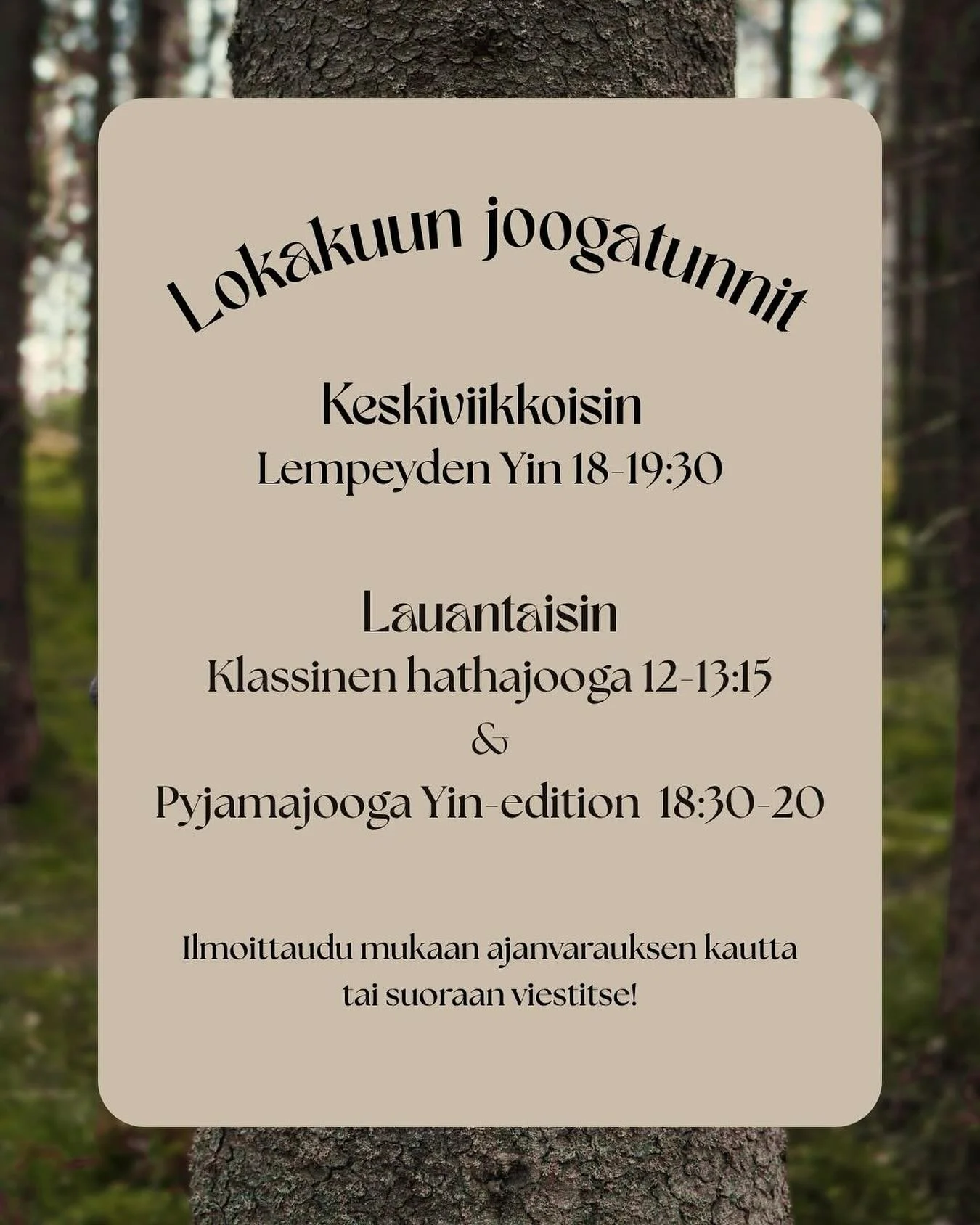 Lokakuussa joogataan säännöllisesti keskiviikkoisin ja lauantaisin!💗🍁
Varaa paikkasi tunneille Slotin ajanvarauksen kautta, suora linkki löytyypi nyt minun profiilin biosta. Tai droppaa mulle viestiä.✨
❗️Huom❗️Joogat voi