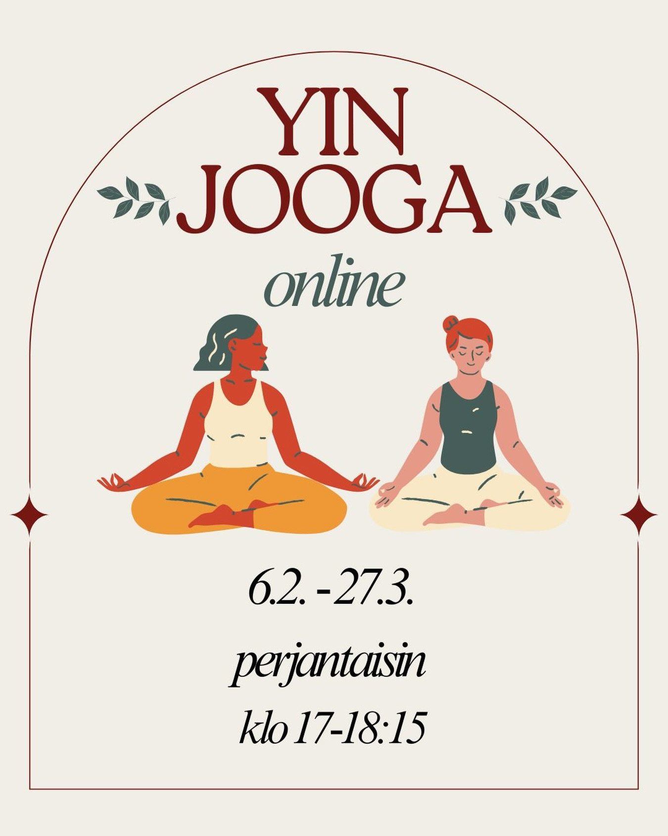 Yinjoogan onlinekurssi starttaa helmikuussa!😍

Haluatko oppia helppoja, lempeit&auml; palautumiskeinoja arkeen sek&auml; perinteist&auml; yin joogaa oman kodin turvasta k&auml;sin?💝

🗓️8 kerran kurssi onlinessa (zoom) 
6.2.-27.3. Perjantaisin Klo 
