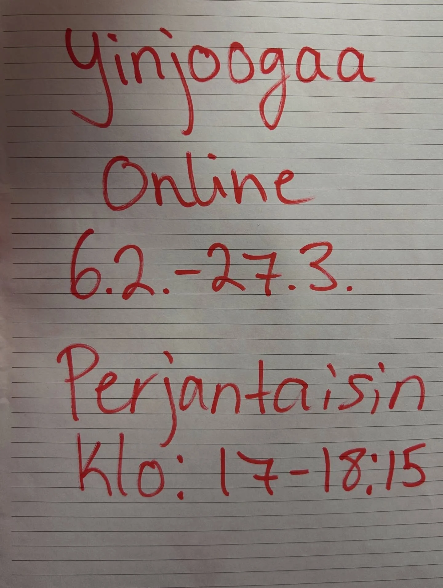❣️Yinjoogan onlinekurssi alkaa!❣️

Tapaamme onlinessa Zoomissa 6.2.-27.3. Perjantaisin klo 17-18:15
Eli joogaamme yhdess&auml; 8 kertaa!😍
Kurssin hinta on 59&euro;.💸

❣️Kurssin hintaan sis&auml;ltyy tallenteet jokaisesta tunnista ja tallenteet on k