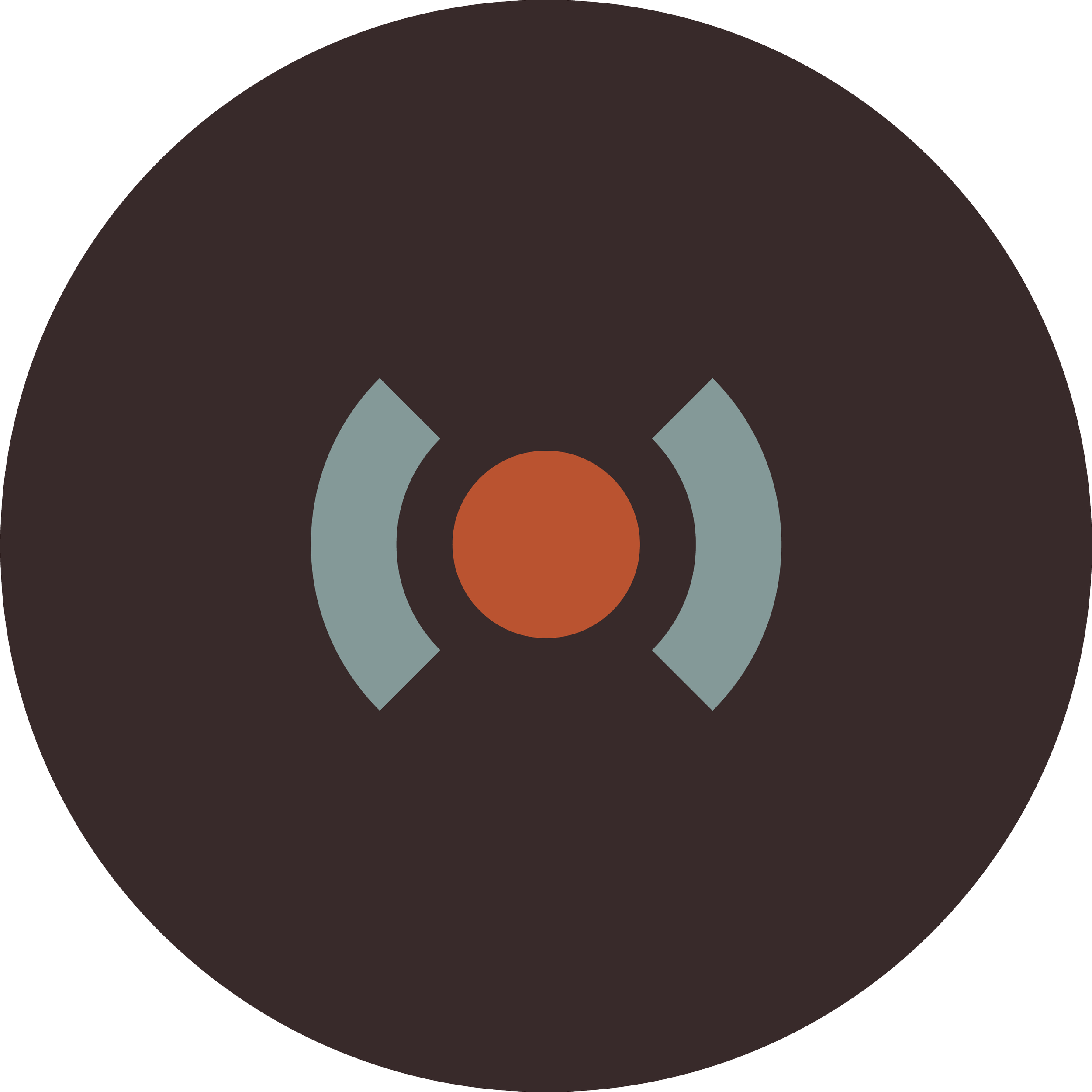 An abstract representation of a vinyl record with a central orange circle, gray curved lines, and a large black circular background.