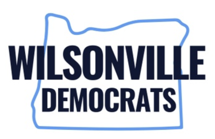 Outline of the state of Oregon with the words "Wilsonville Democrats" inside.