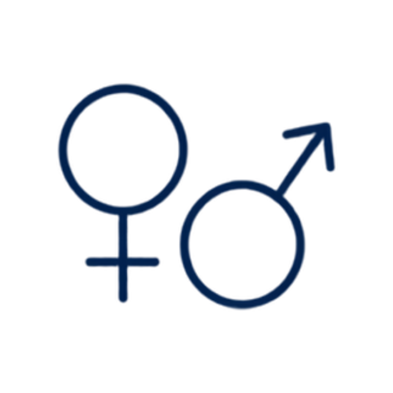 Symbols for female and male genders, with the male symbol overlapping and pointing upward.