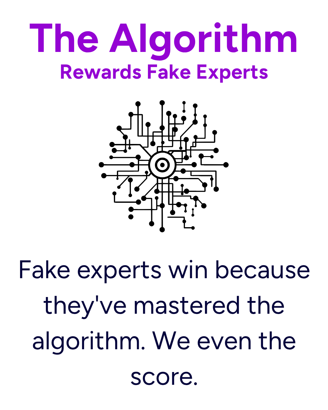 Problem 2: The Algorithm Rewards Fake Experts - Fake experts win because they've mastered the algorithm. We even the score.