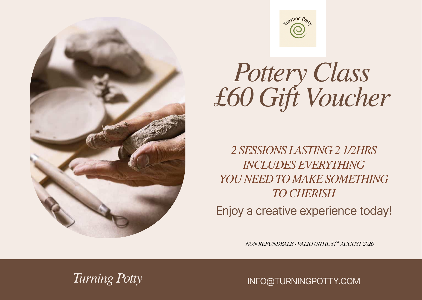 £60 - 2 sessions Pottery Experience