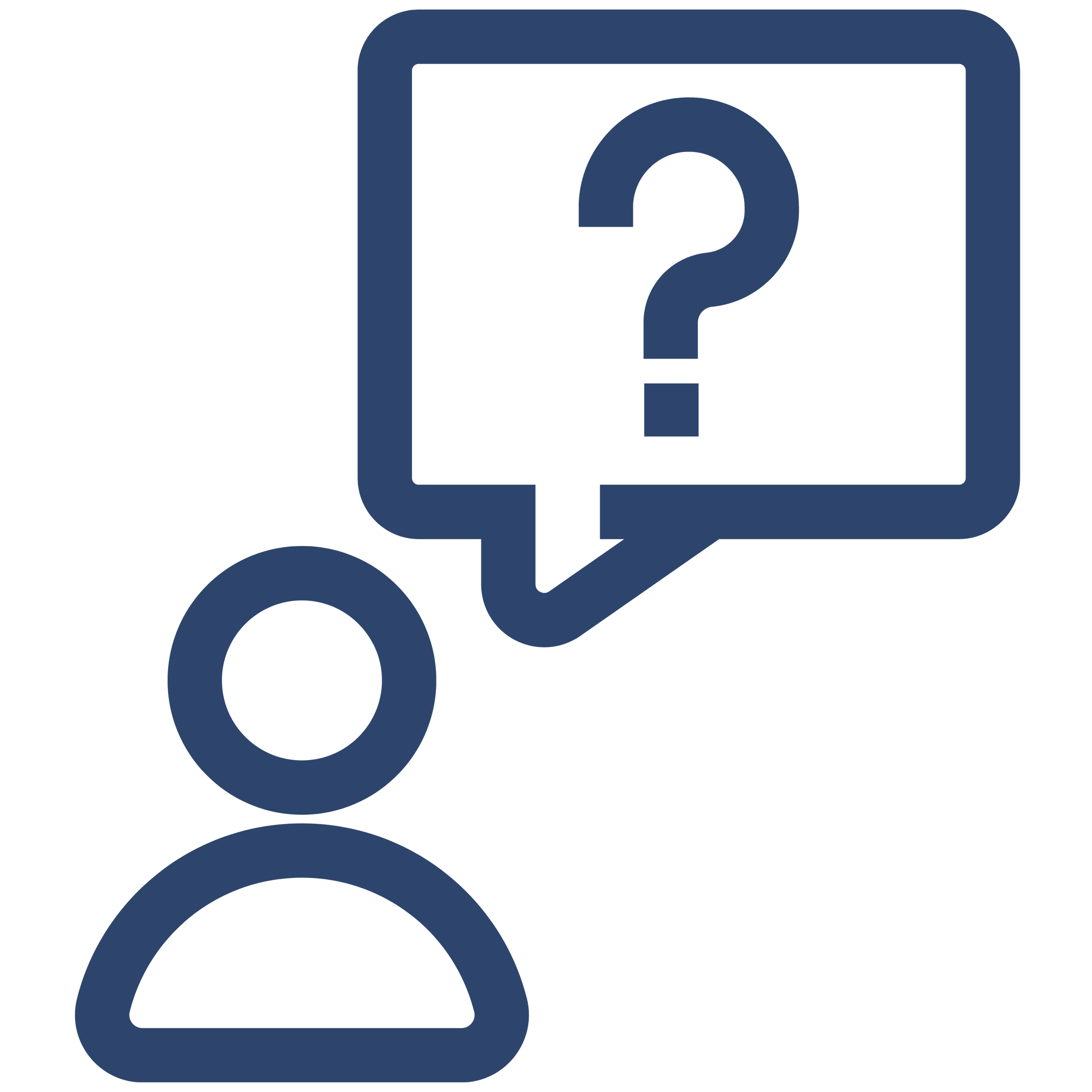 Icon of a person looking at a speech bubble with a question mark.