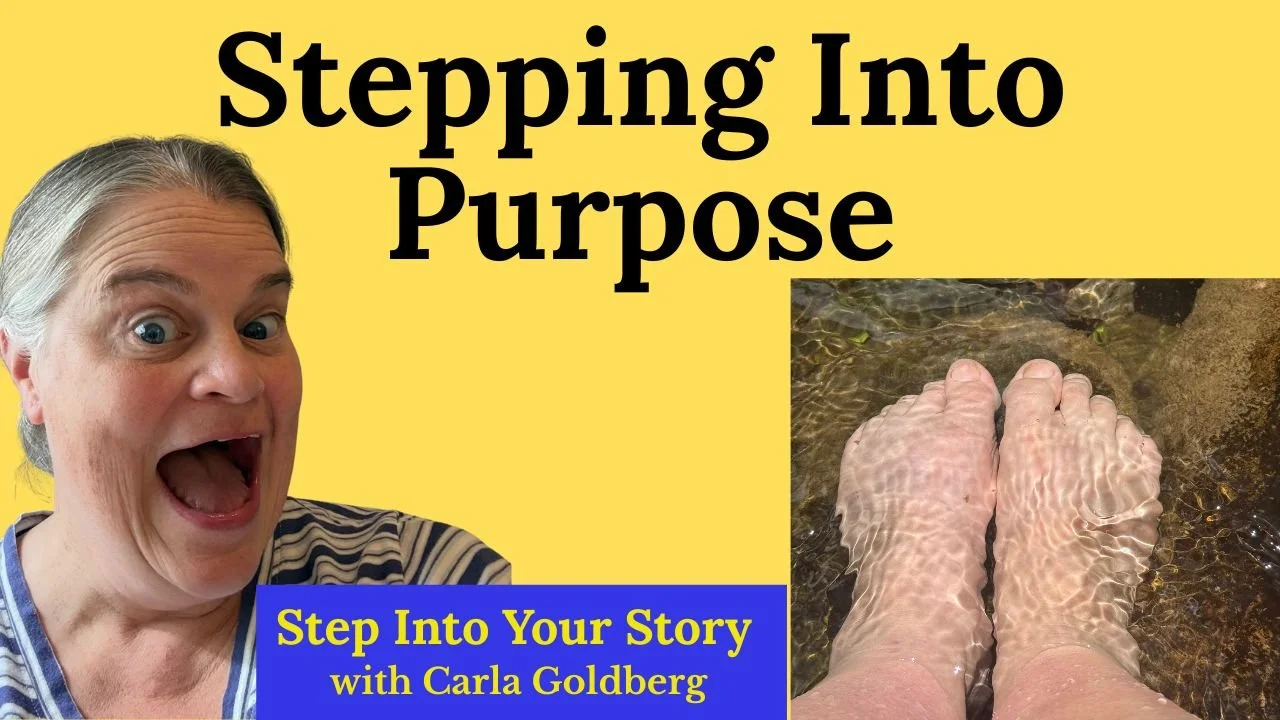 Feet in water with text: Stepping Into Your Purpose