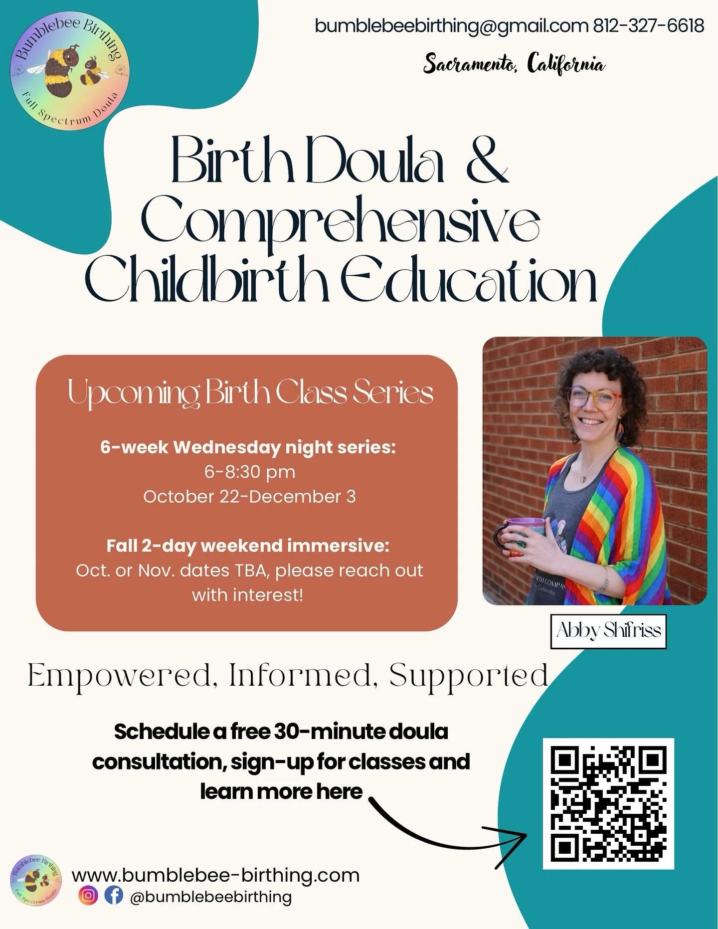 Upcoming birth education class dates in Sacramento! 🌀 Scan the QR code to head to my website for more details 🥰 #doula #birthworker #birth #birthclasses #childbirtheducation #sacramentobirthclasses #sacramentoevents #laborprep #birthprep