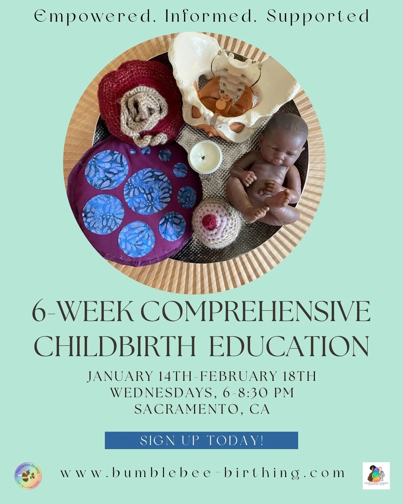 Join me for my next 6-week comprehensive childbirth education series! 🌀 

January 14th-February 18th, Wednesday evenings from 6-8:30 pm. Sacramento, CA

Whether you&rsquo;re planning a home birth, birth center or hospital birth, this class is for yo