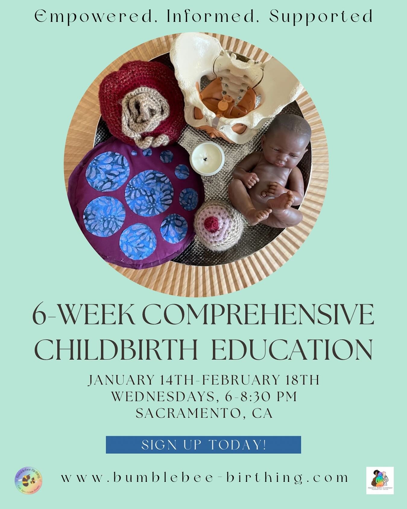 Join me for my next 6-week comprehensive childbirth education series! 🌀 

January 14th-February 18th, Wednesday evenings from 6-8:30 pm. Sacramento, CA

Whether you&rsquo;re planning a home birth, birth center or hospital birth, this class is for yo