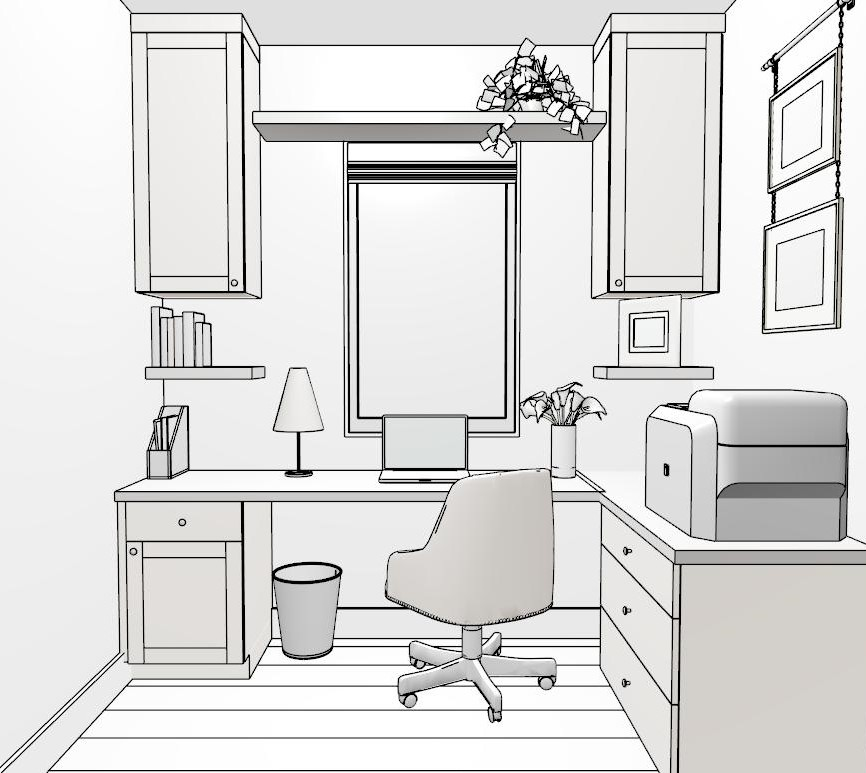 monochromatic 3D pocket office design