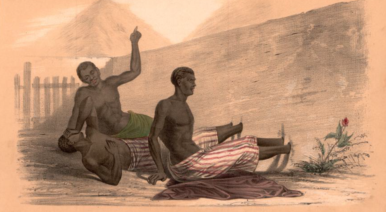 Abeokuta (Egba country, east of Dahomey): persecution of newly converted Christians—arrest and punishment of the captives. Source: Joseph Josenhans, Bilder aus der Missionswelt für die deutsche Jugend, 1855. 