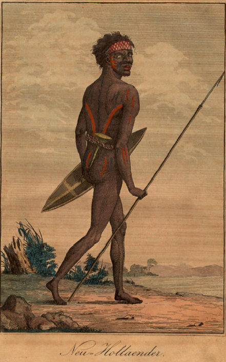 A New Hollander. Source: Karl Friedrich Voltrath Hoffmann, Die Völker der Erde, ihr Leben, ihre Sitten und Gebräuche, zur Belehrung und Unterhaltung, 1840. 