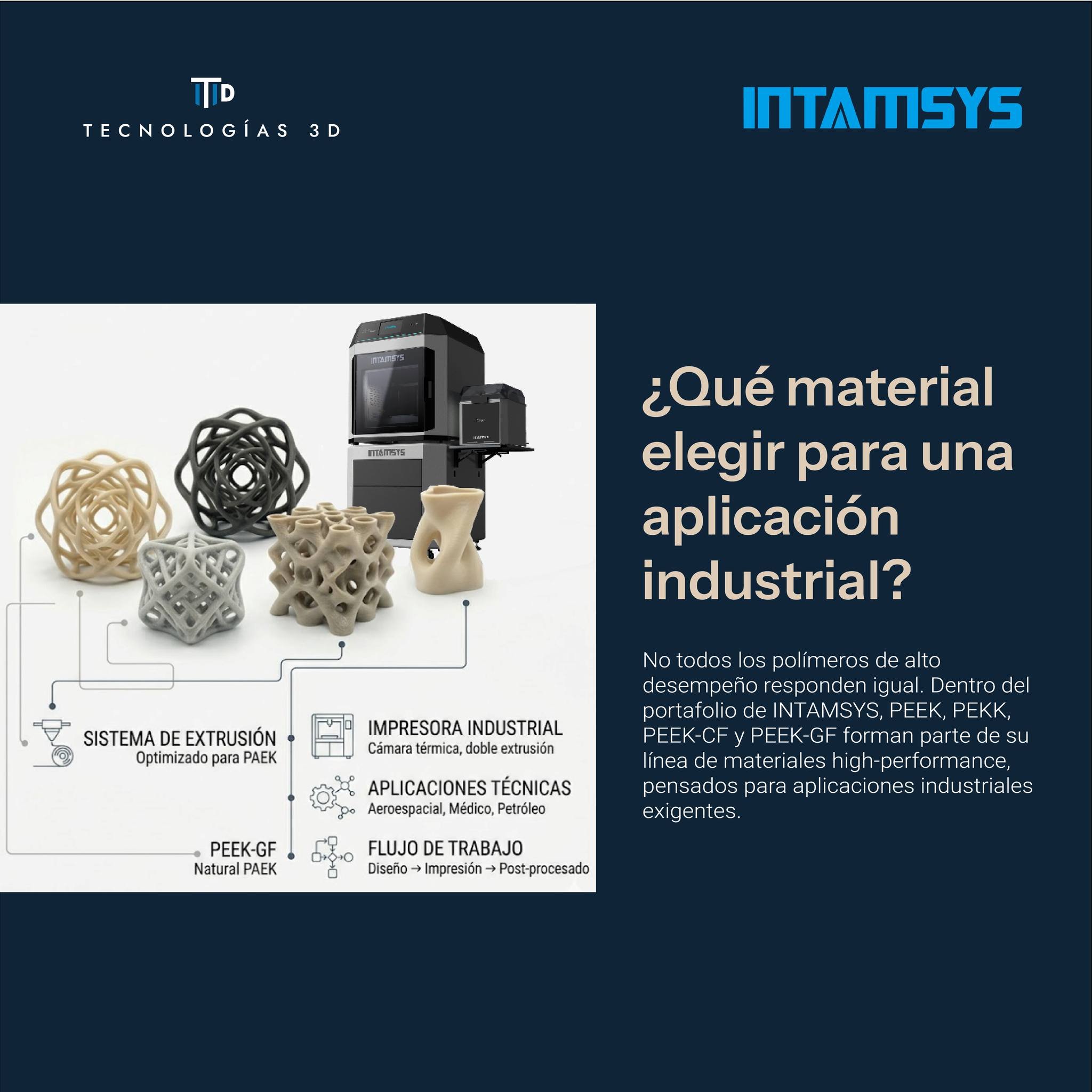 &iquest;PEEK, PEEK-CF, PEEK-GF o PEKK?

Cada material responde de forma distinta seg&uacute;n la aplicaci&oacute;n. En impresi&oacute;n 3D industrial, la diferencia no solo est&aacute; en imprimir, sino en elegir correctamente el material, la configu
