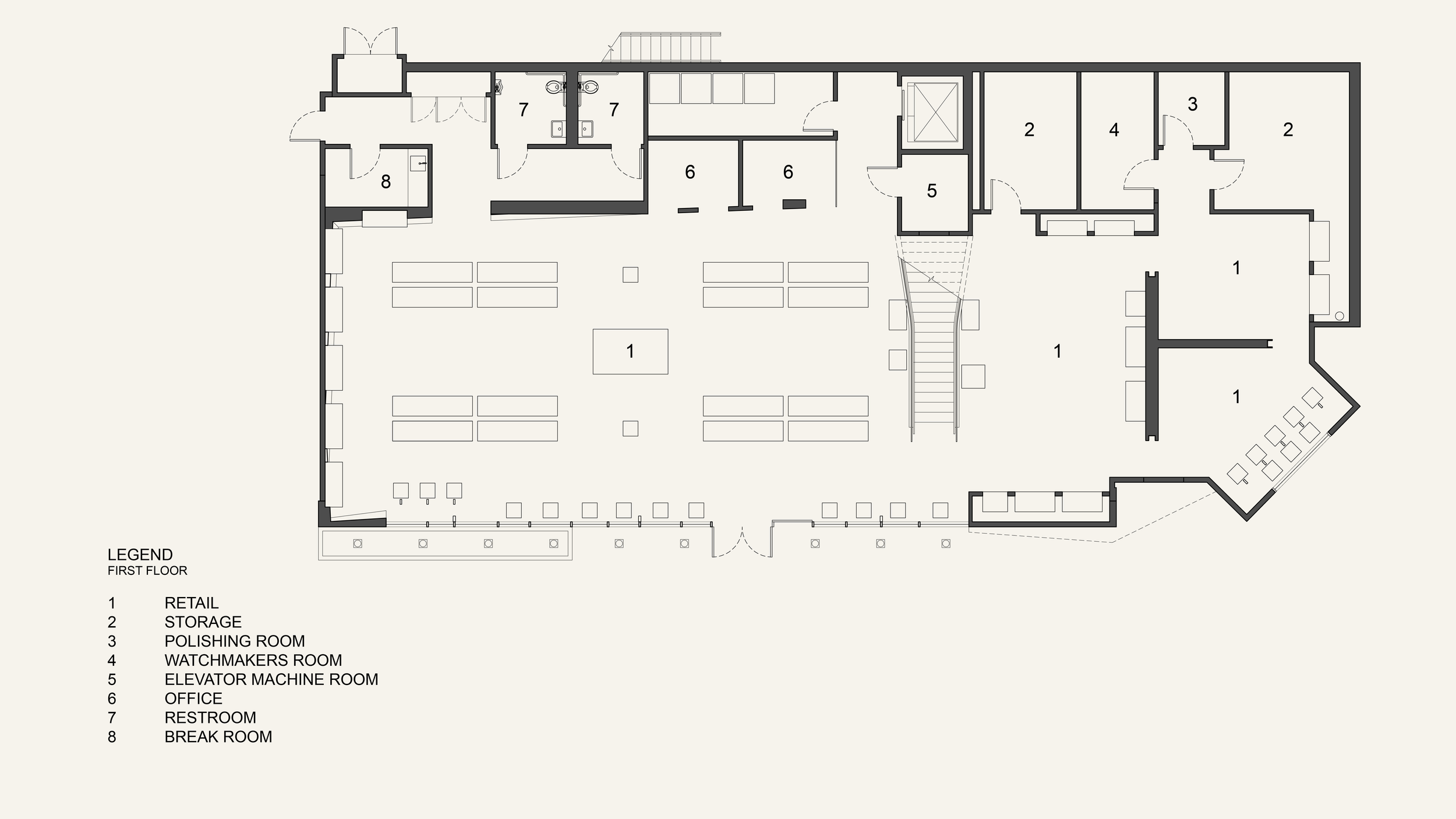 Floorplan for the 1st Floor of the Westime retail store in West Hollywood