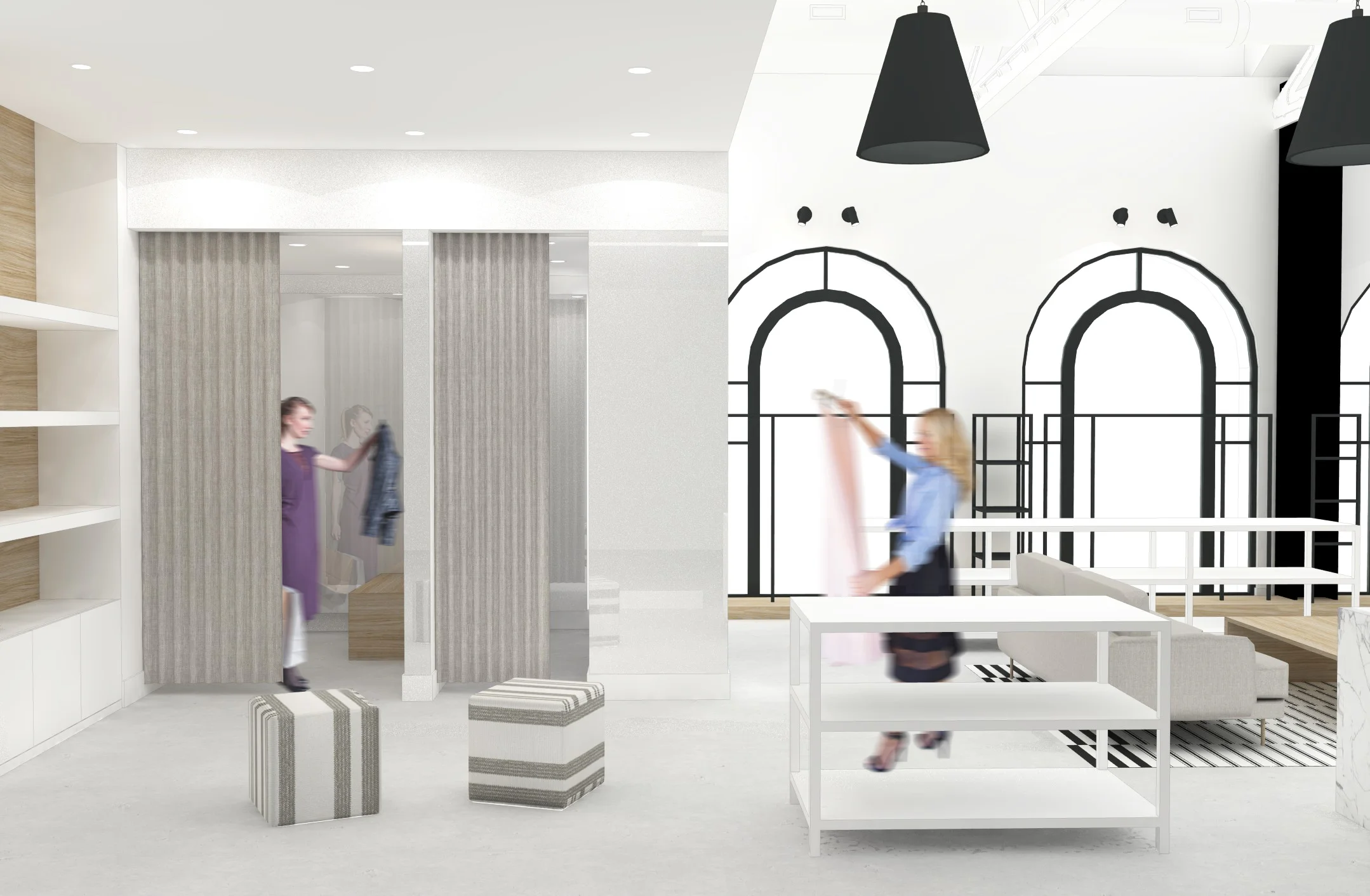 Renderings of architecture for Towne by Elyse Walker in Pacific Palisades, interior