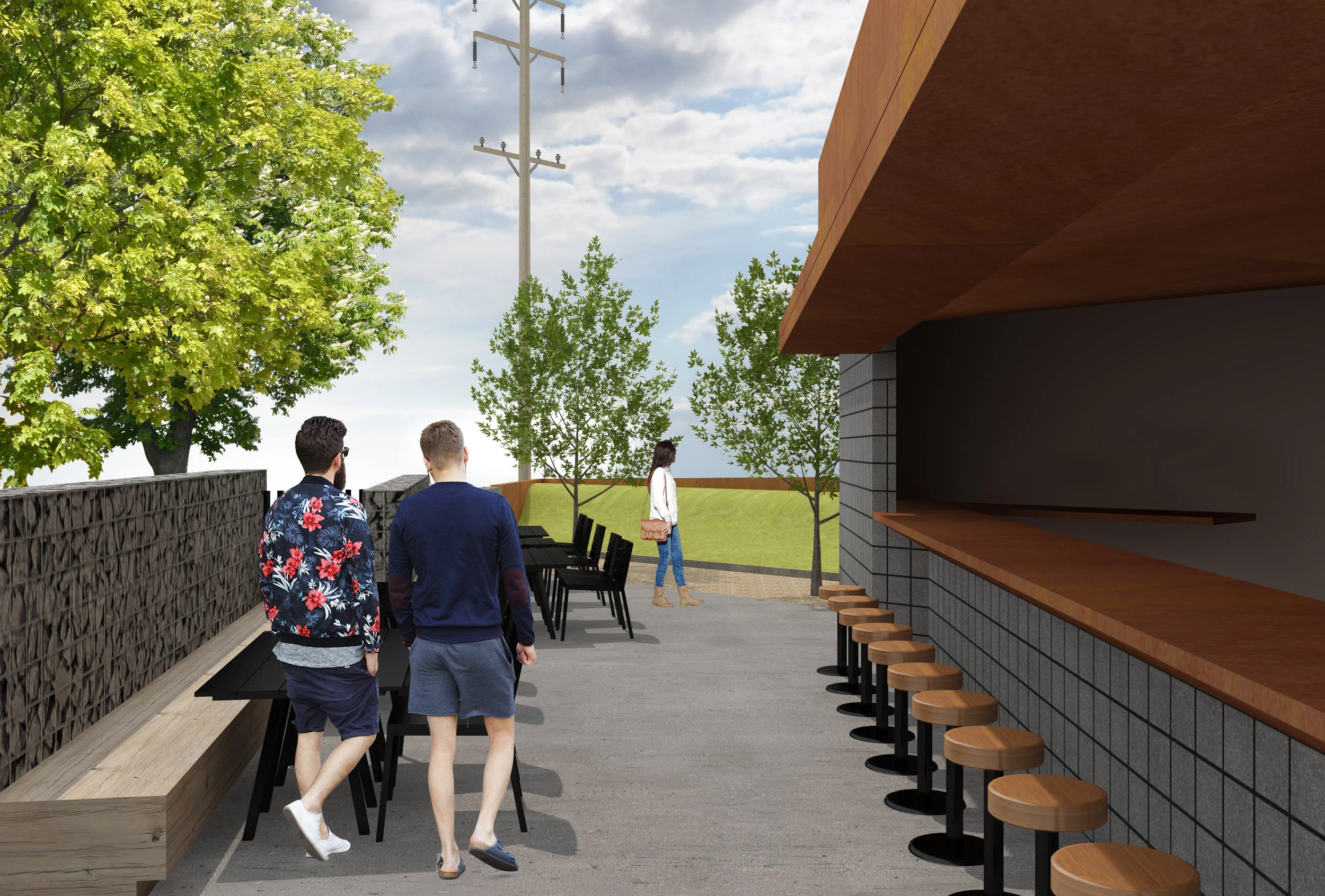 Architecture of restaurants in former gas station location, counter seating