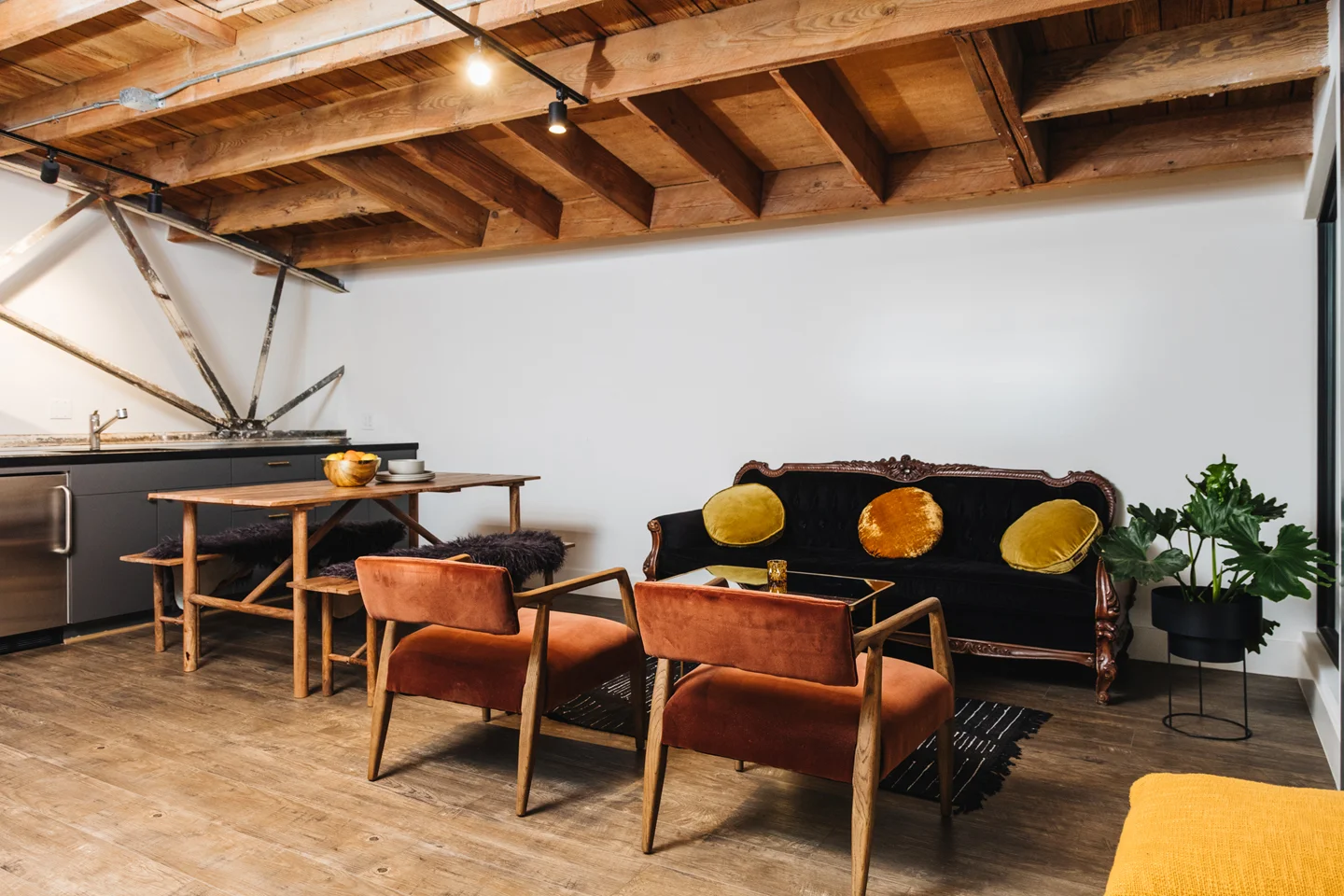 Architecture for Gold Diggers Sound recording studio in East Hollywood, kitchen and lounge area