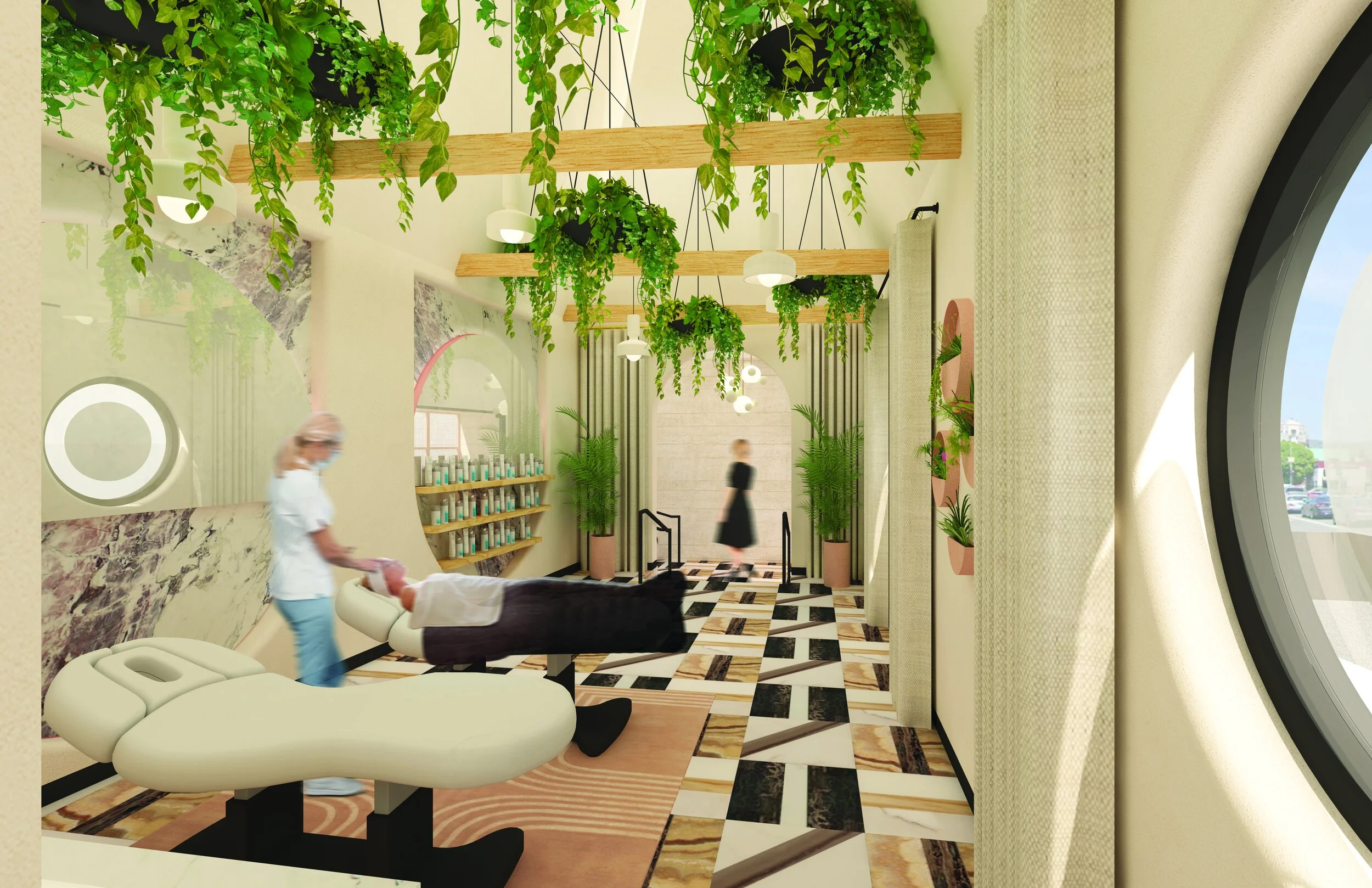 Maximalist architecture and design for wellness skincare company on La Brea, skin treatment area