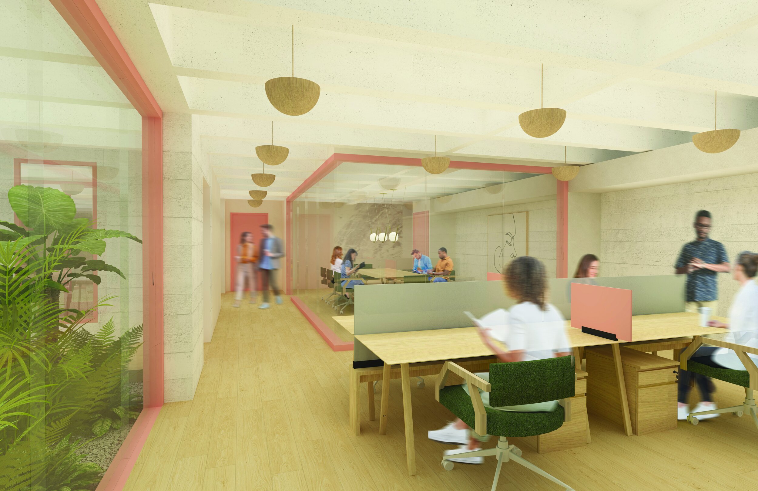 Maximalist architecture and design for wellness skincare company on La Brea, workspace