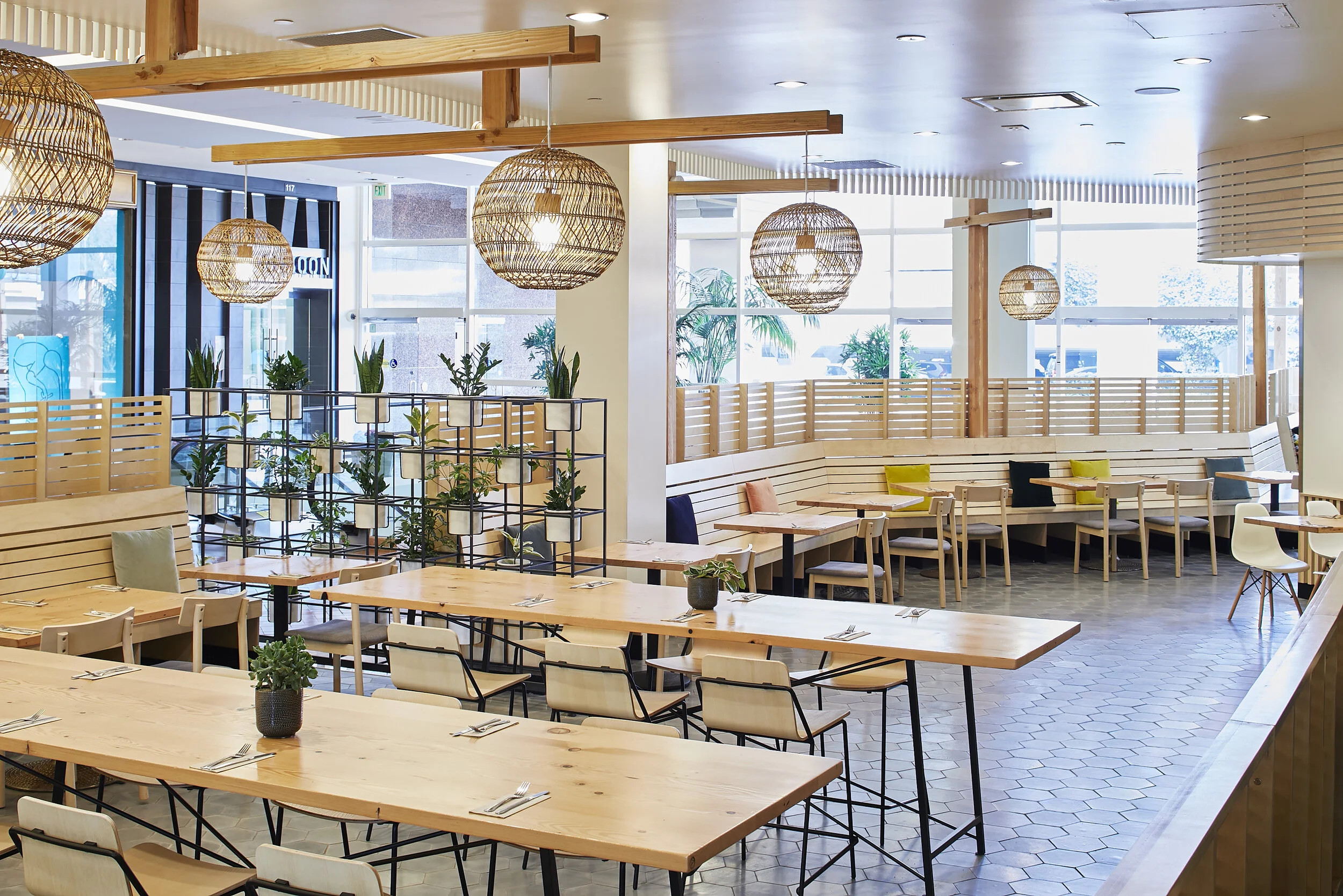 Architecture of Seabirds Kitchen restaurant in Costa Mesa, seating