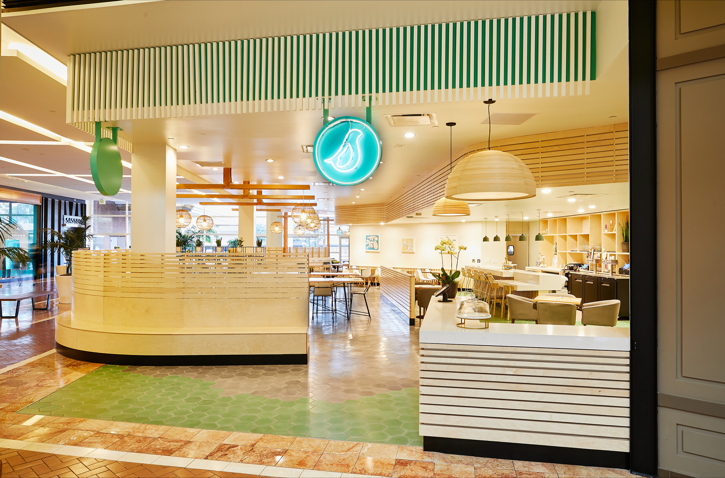 Architecture of Seabirds Kitchen restaurant in Costa Mesa, entry