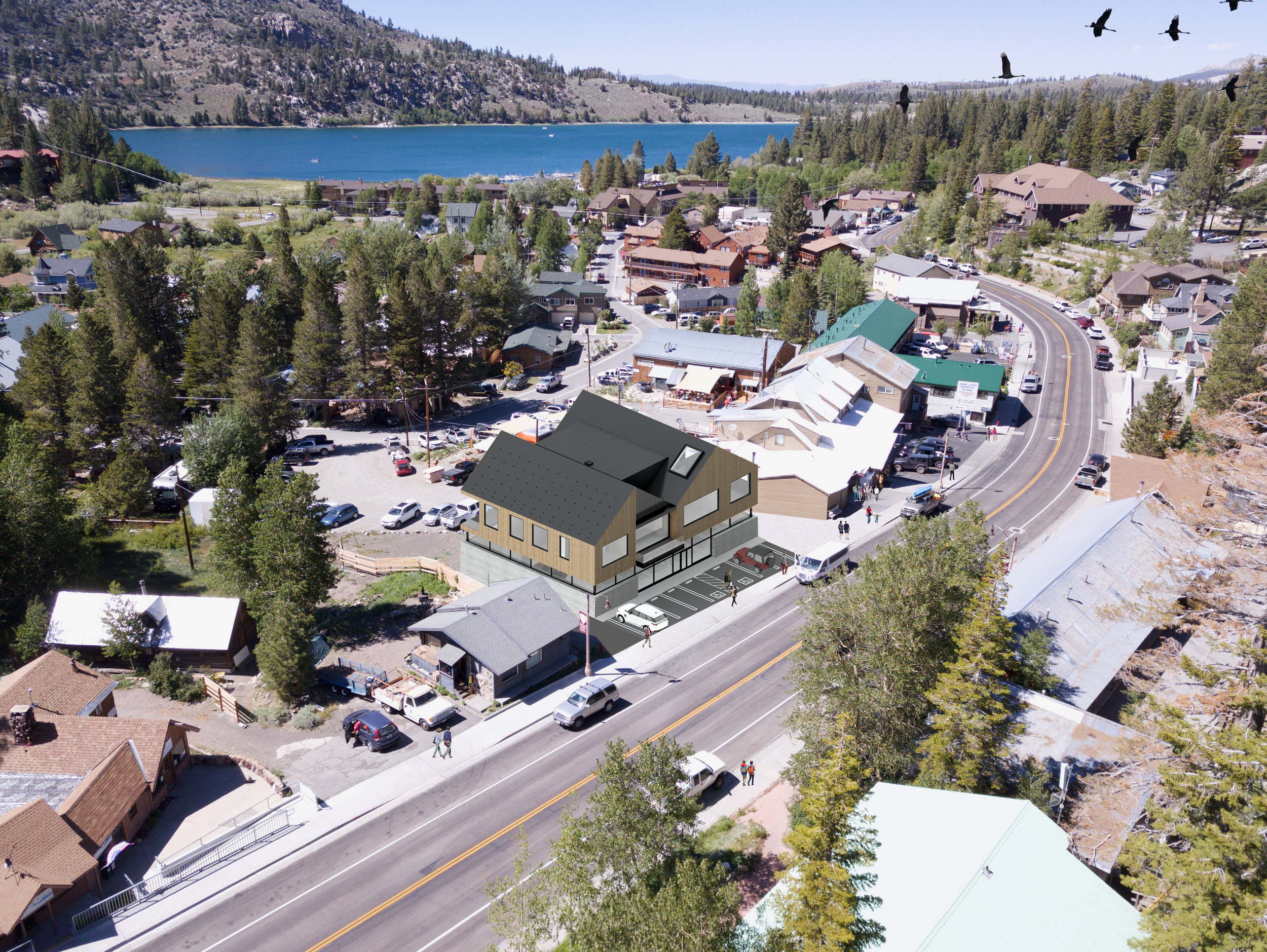 Renderings for architecture of June Lake Brewery, arial view