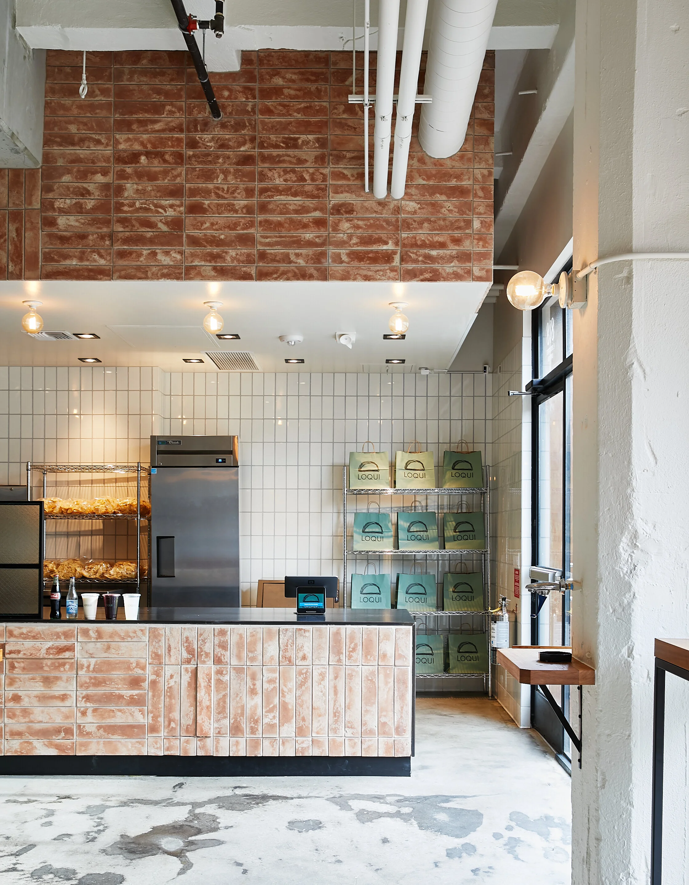 Architecture of Loqui restaurant in downtown L.A., order counter