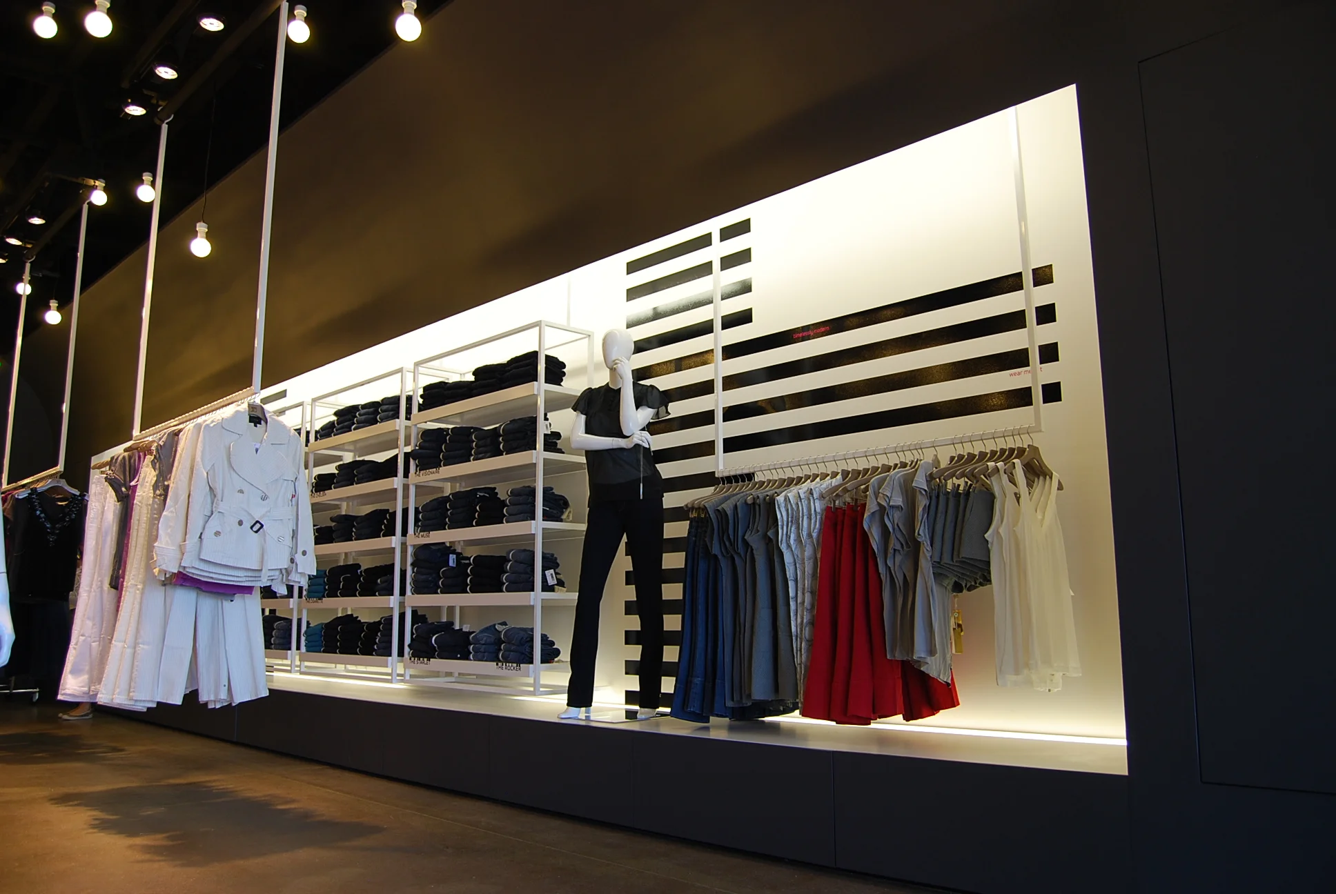 Architecture for Joe's Jeans retail outlet stores, clothing displays and racks