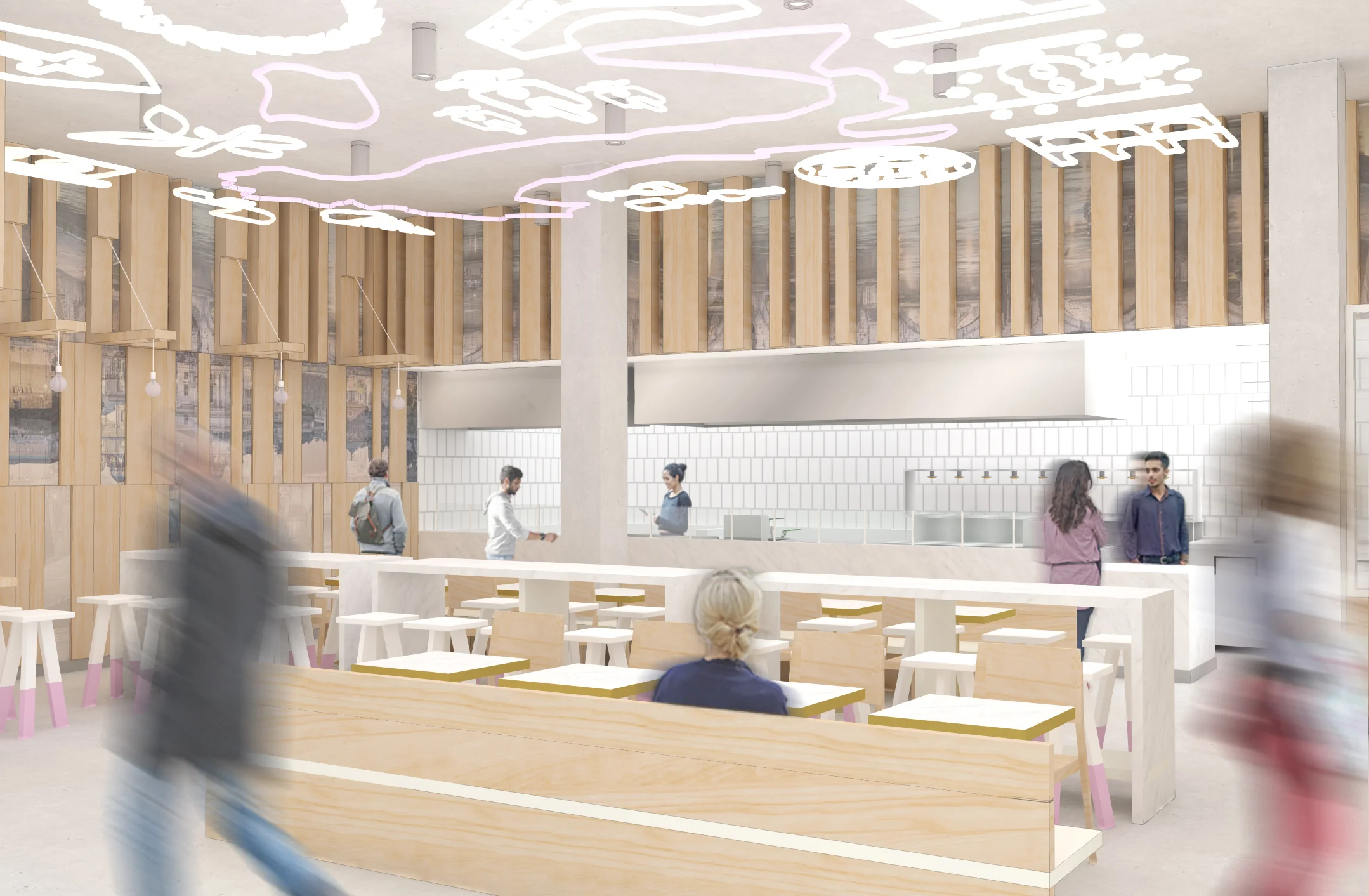 Architecture renderings for Pasadena, California Pasta restaurant, seating and counter service