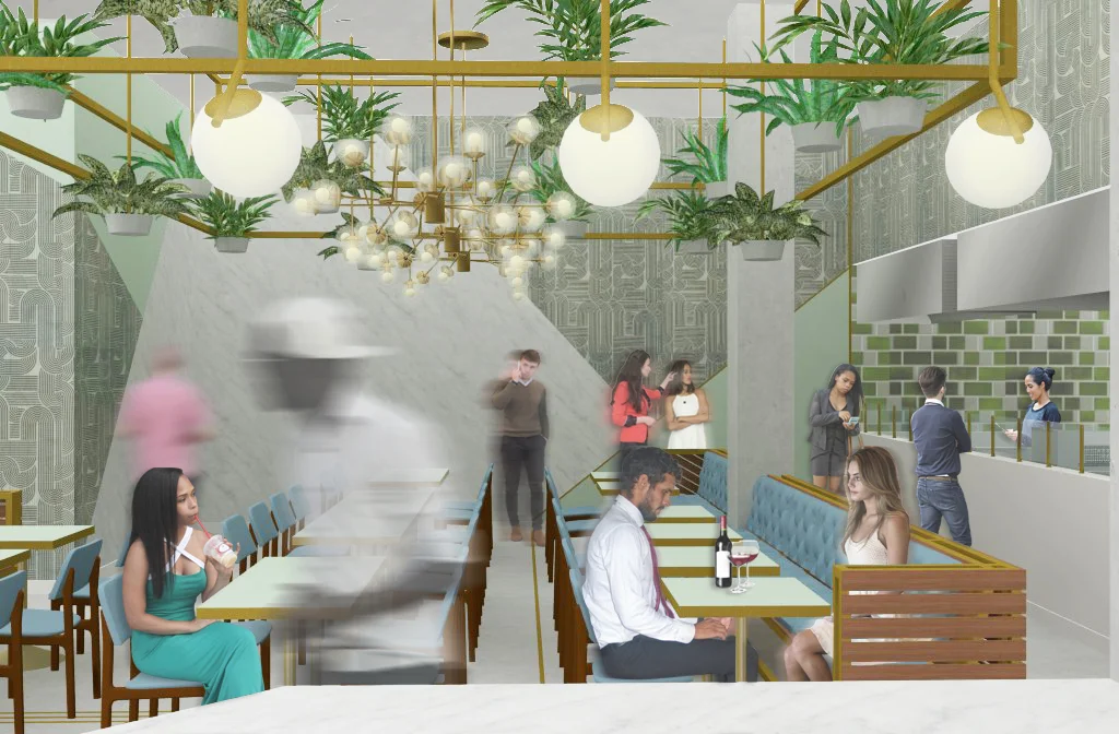 Architecture renderings for Pasadena, California Pasta restaurant, seating