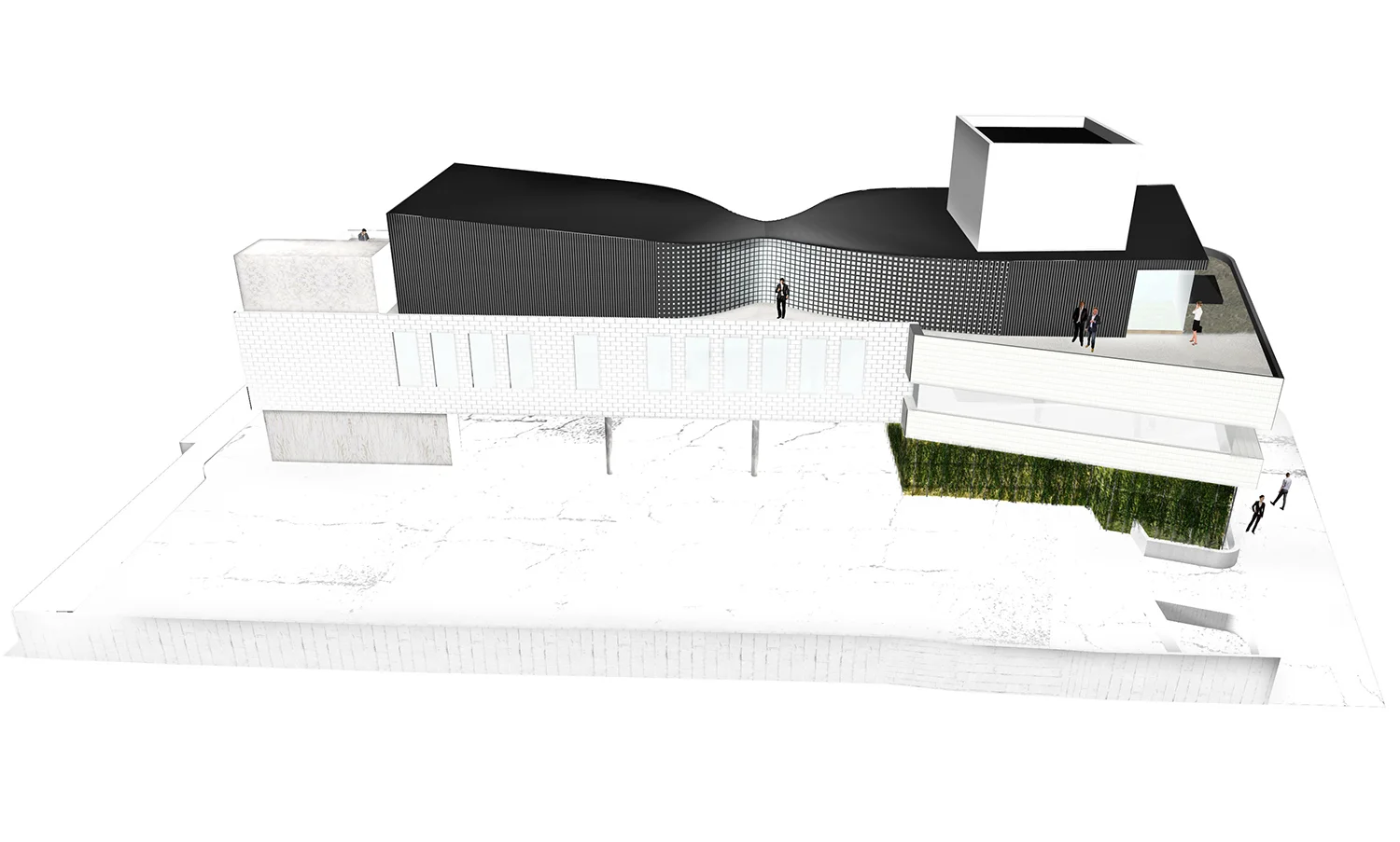 Architectural rendering for office remodel in Beverly Hills for luxury retailer, arial view of two levels
