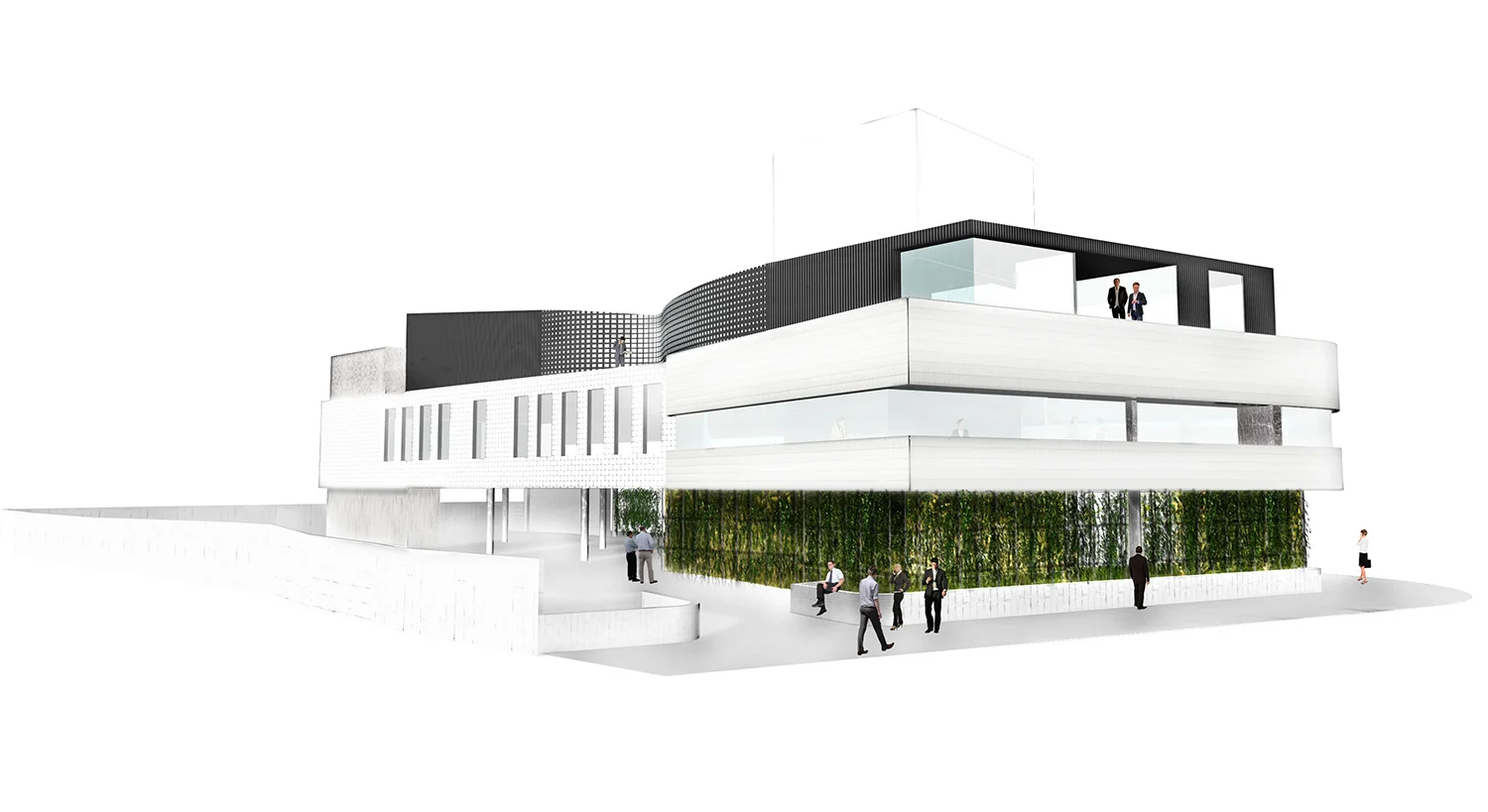 Architectural rendering for office remodel in Beverly Hills for luxury retailer, corner view of landscaping
