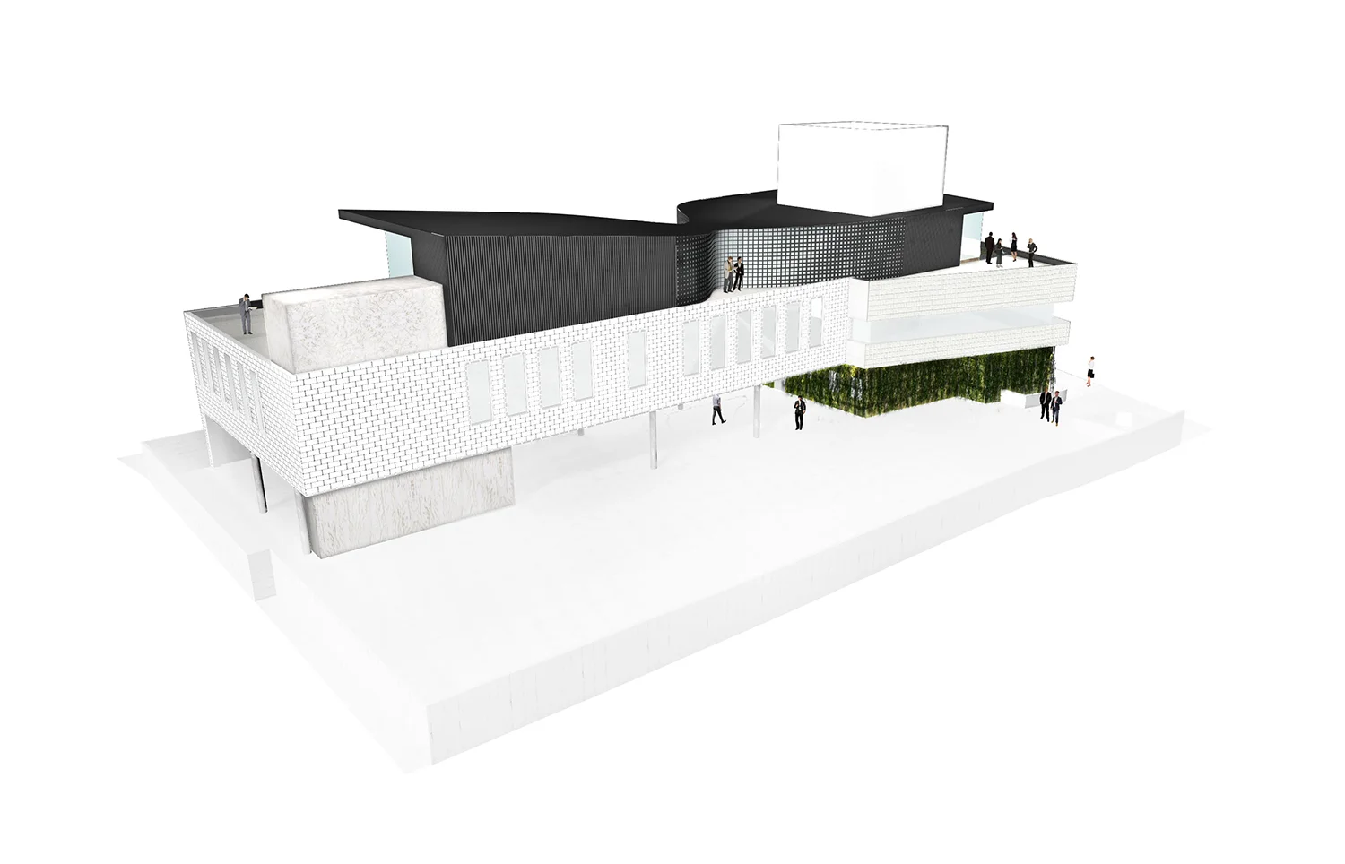 Architectural rendering for office remodel in Beverly Hills for luxury retailer, rear facade showing breezeway