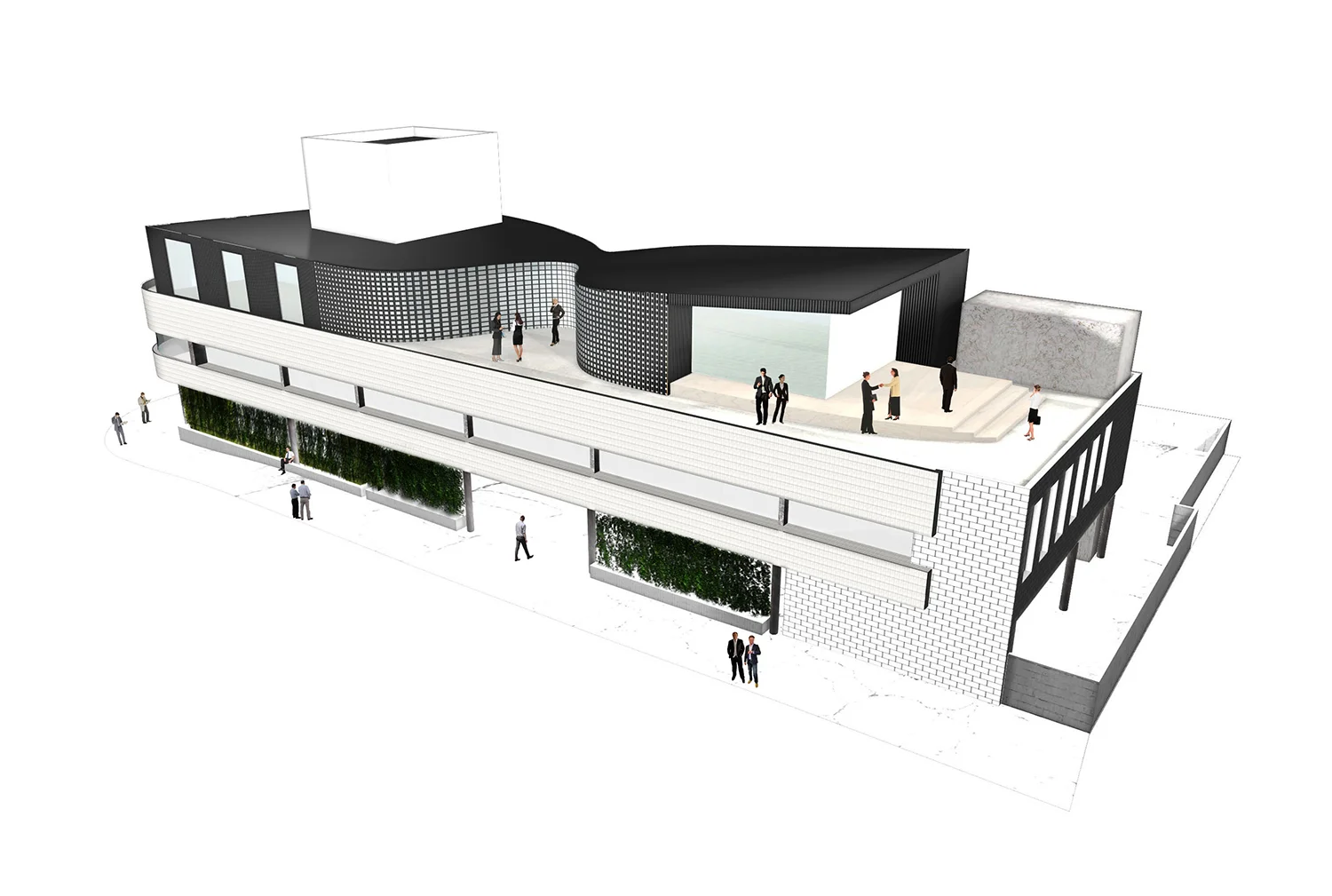 Architectural rendering for office remodel in Beverly Hills for luxury retailer, entry view