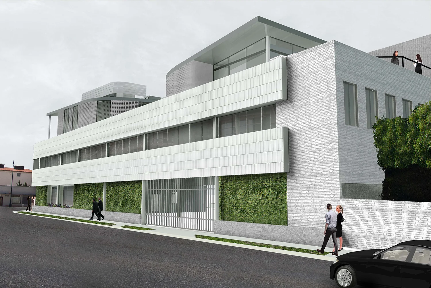 Architectural rendering for office remodel in Beverly Hills for luxury retailer, two story building