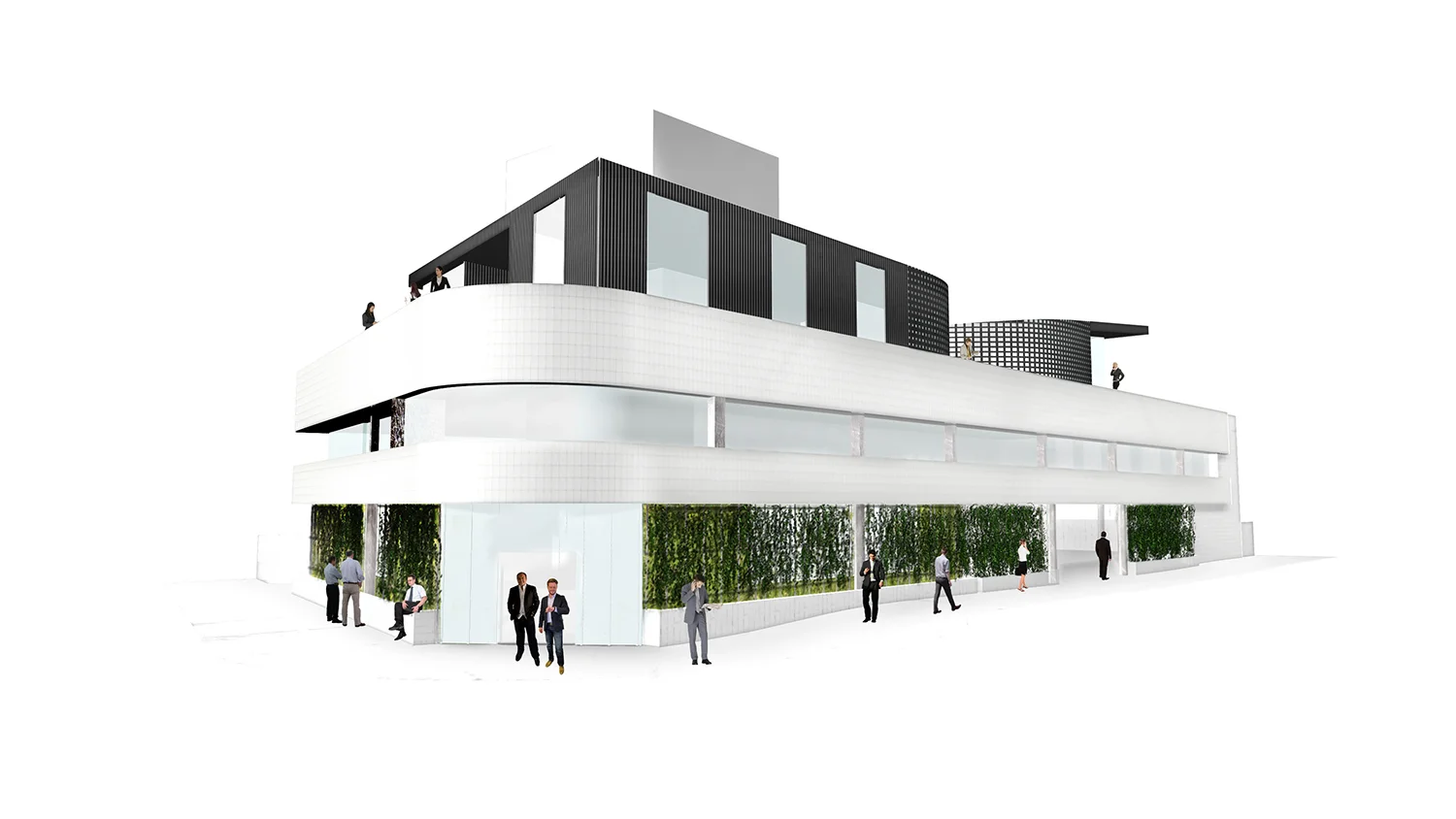 Architectural rendering for office remodel in Beverly Hills for luxury retailer, corner view