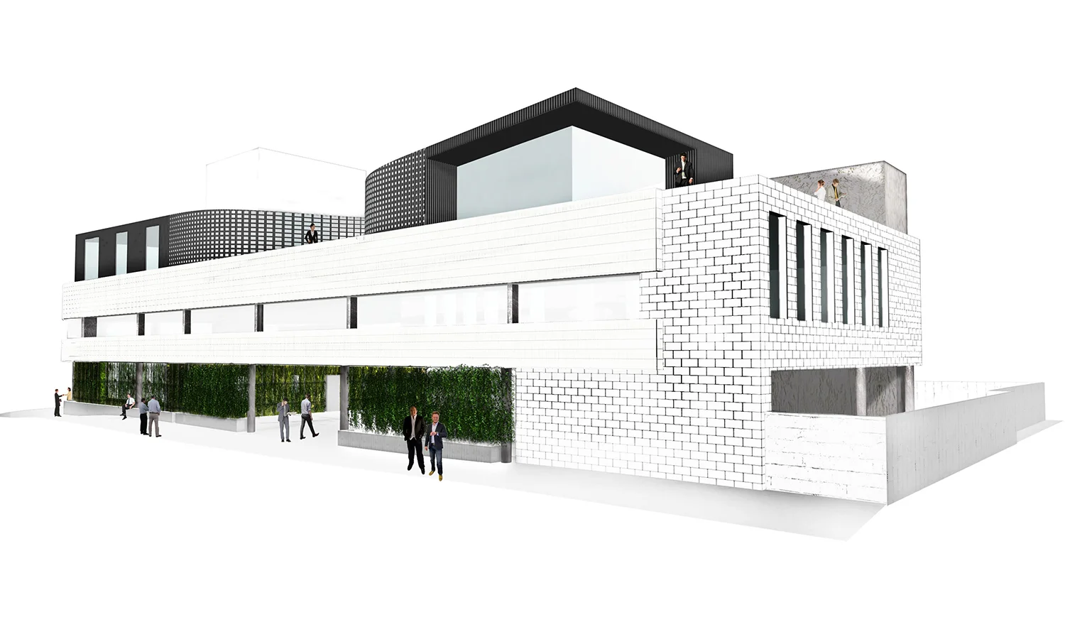 Architectural rendering for office remodel in Beverly Hills for luxury retailer, front facade 
