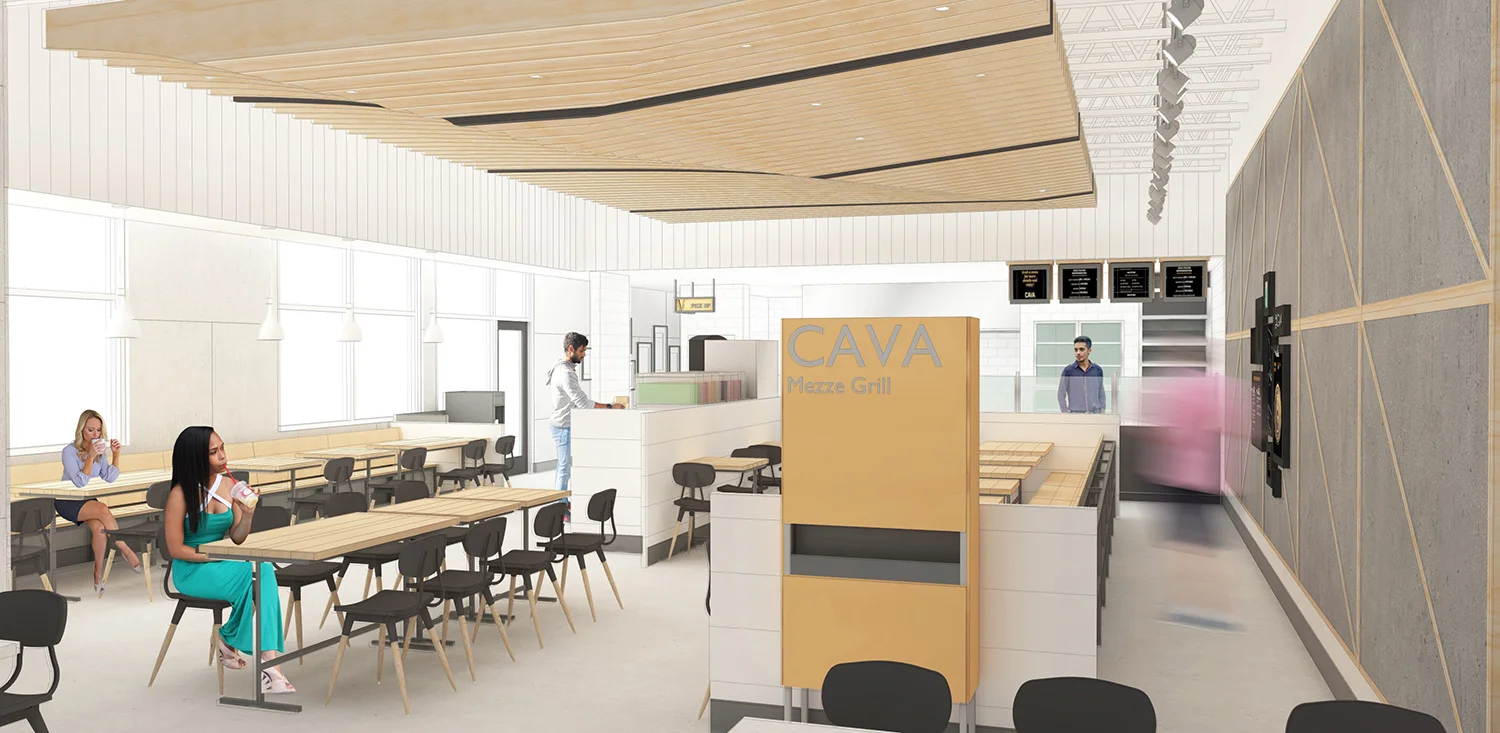 Architecture renderings for CAVA restaurant expansion to Southern California, long view