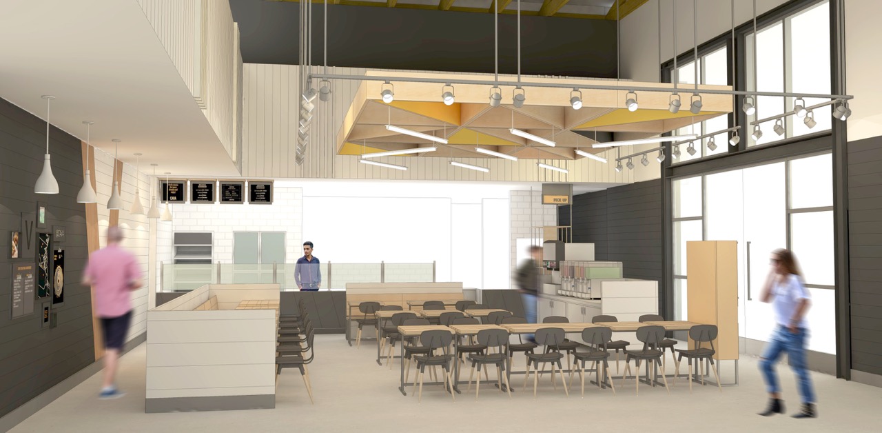 Architecture renderings for CAVA restaurant expansion to Southern California, wide view