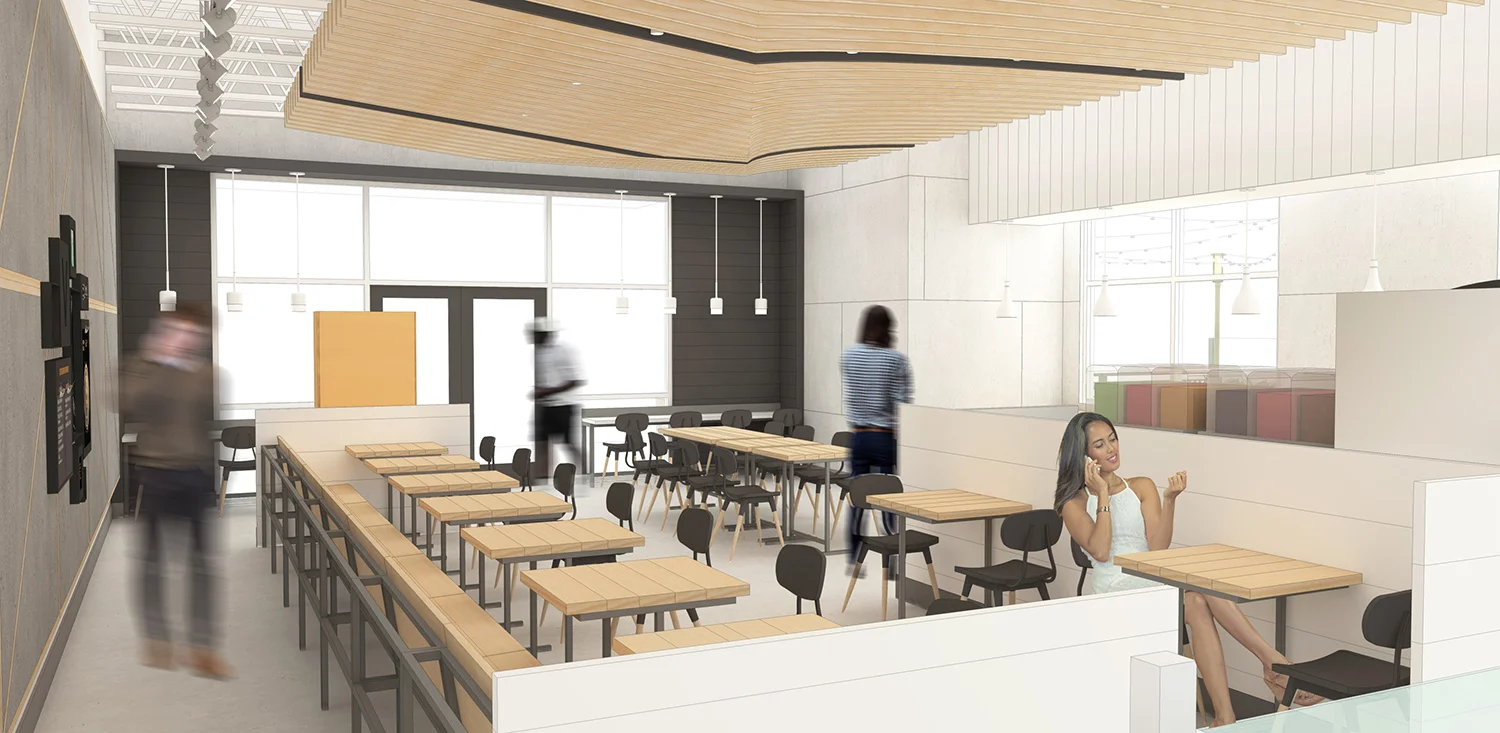Architecture renderings for CAVA restaurant expansion to Southern California, view of dining room