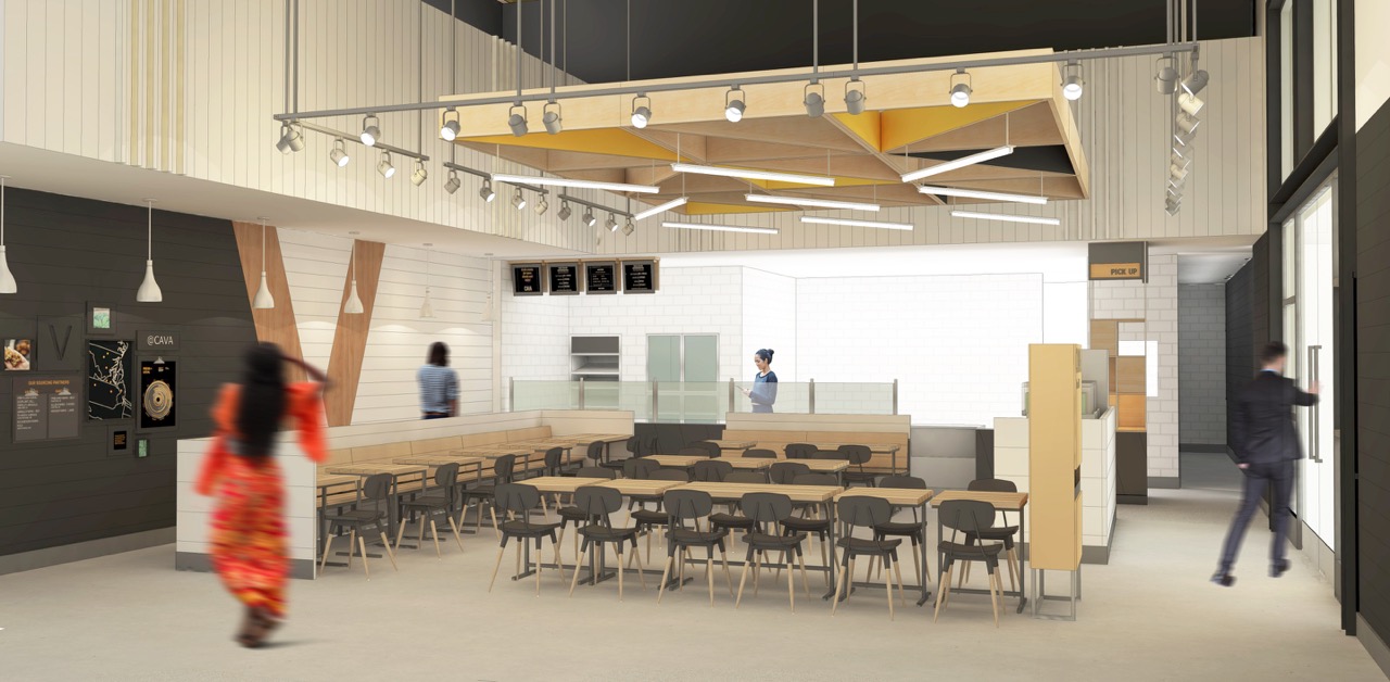 Architecture renderings for CAVA restaurant expansion to Southern California, wide view