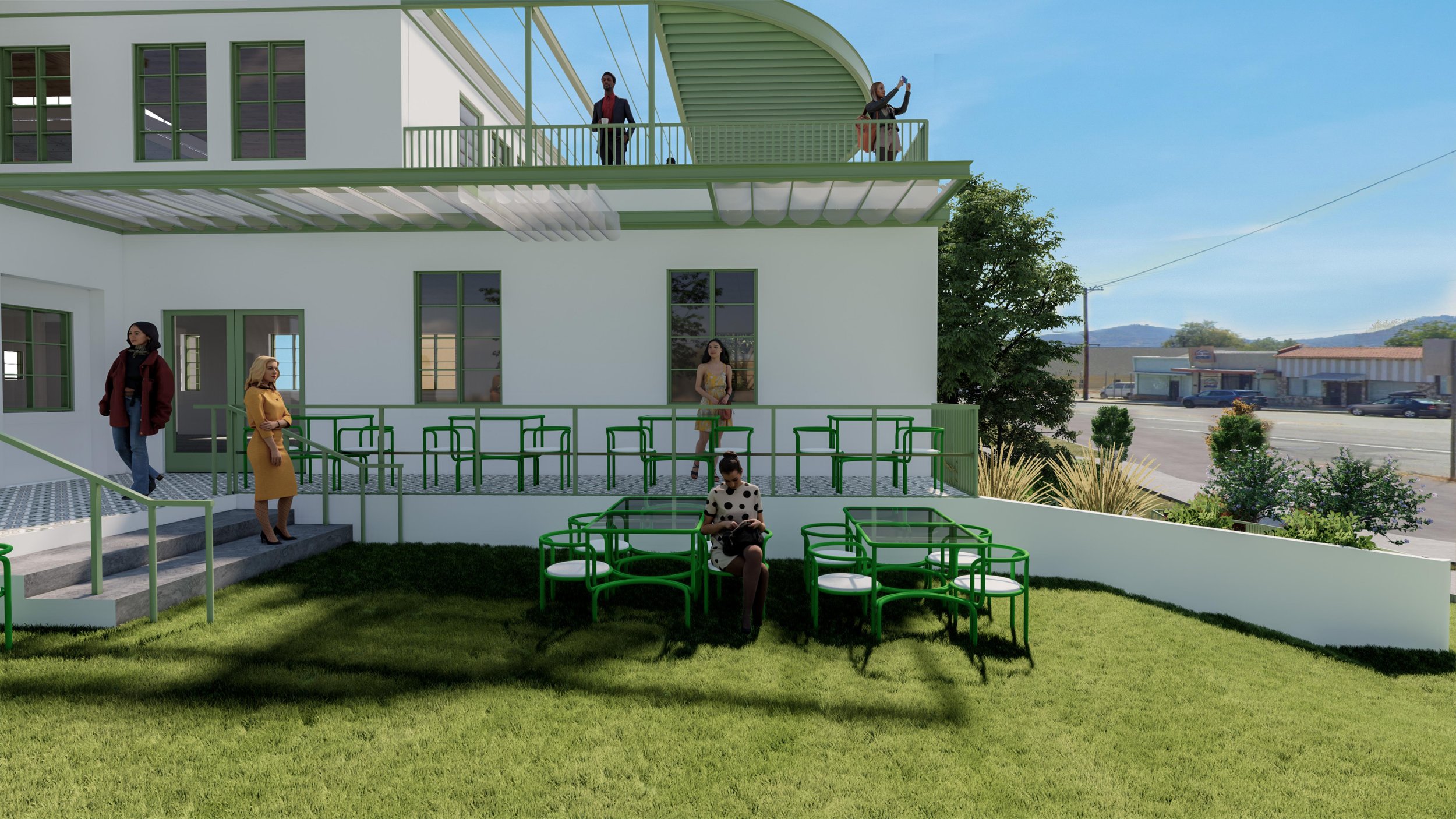 Architecture redevelopment project in Altadena, two decks with steel canopy